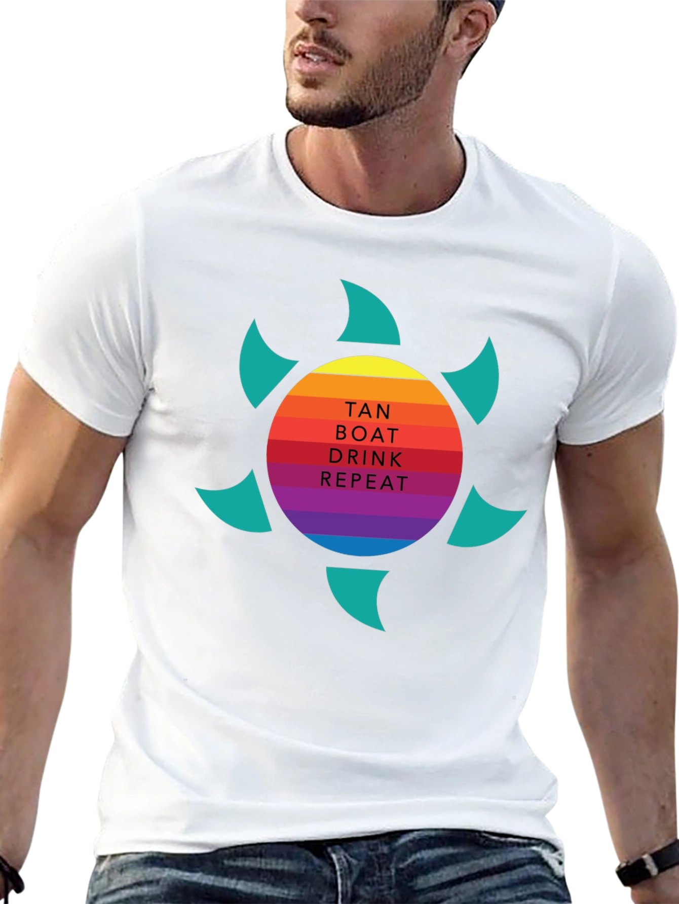 Tan Boat Drink Repeat Graphic Tee