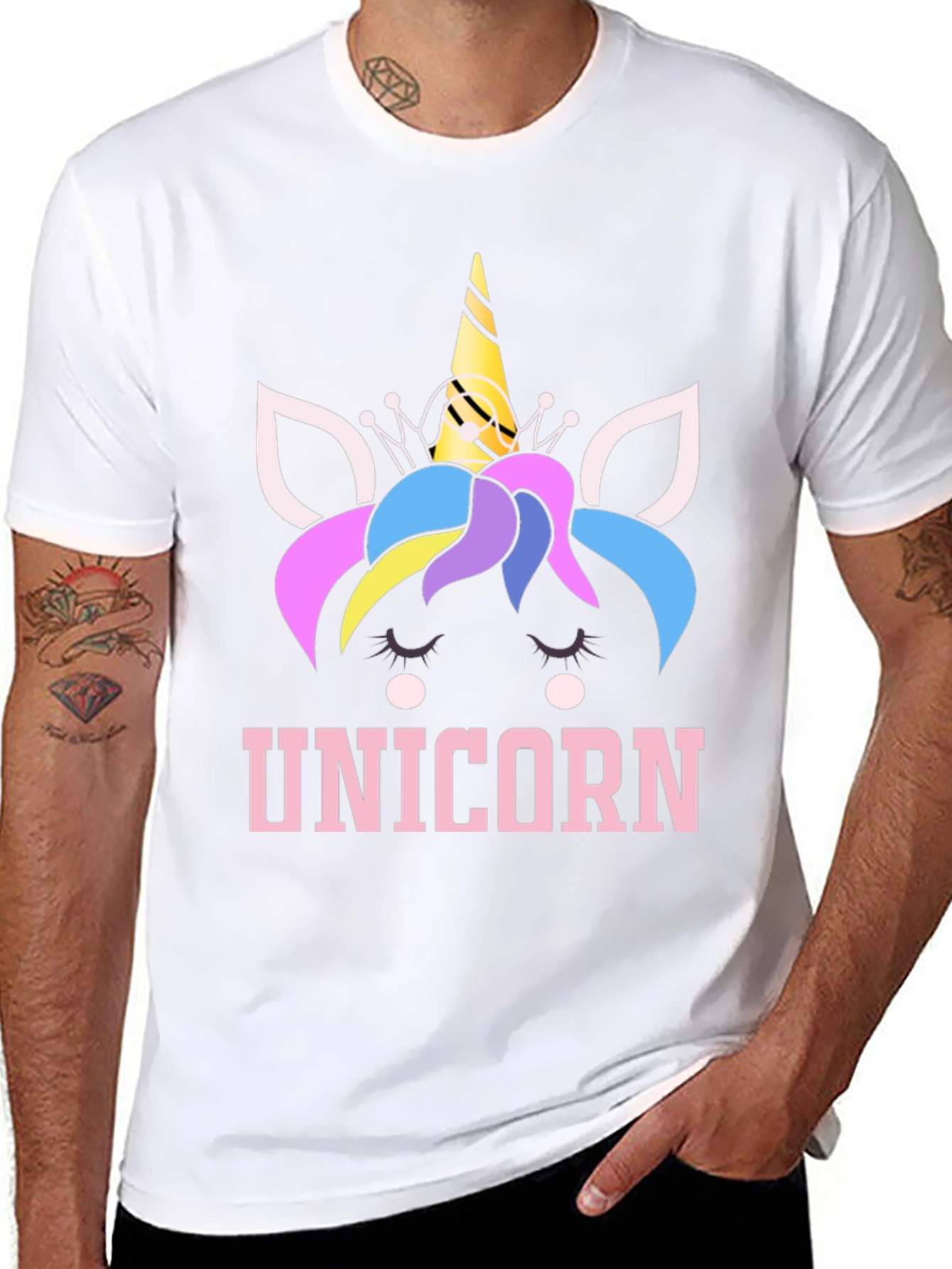 Unicorn Graphic Tee - Black Cotton Blend T-Shirt