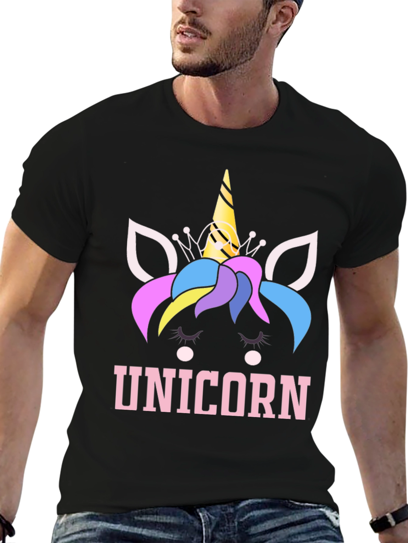 Unicorn Graphic Tee - Black Cotton Blend T-Shirt