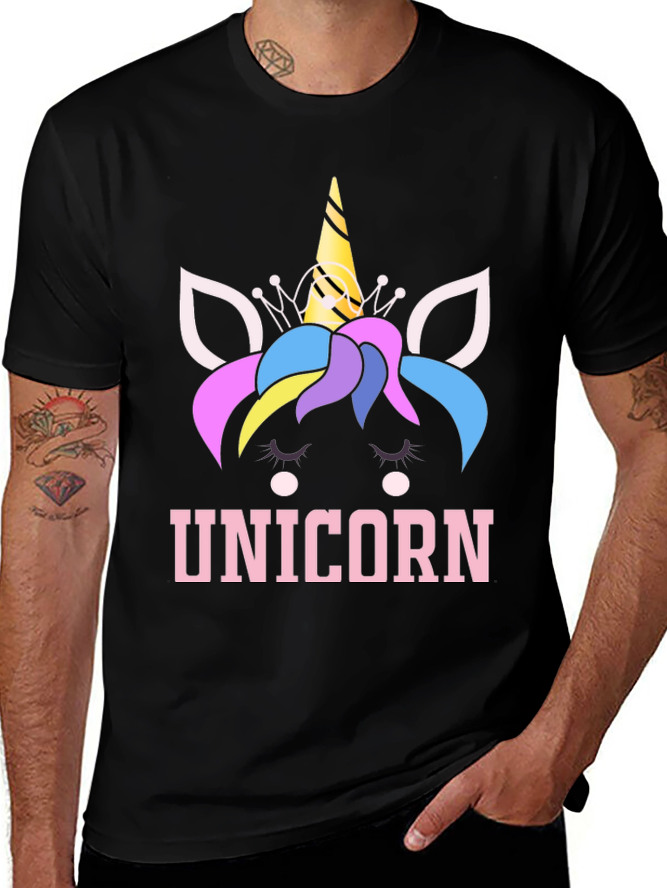 Unicorn Graphic Tee - Black Cotton Blend T-Shirt