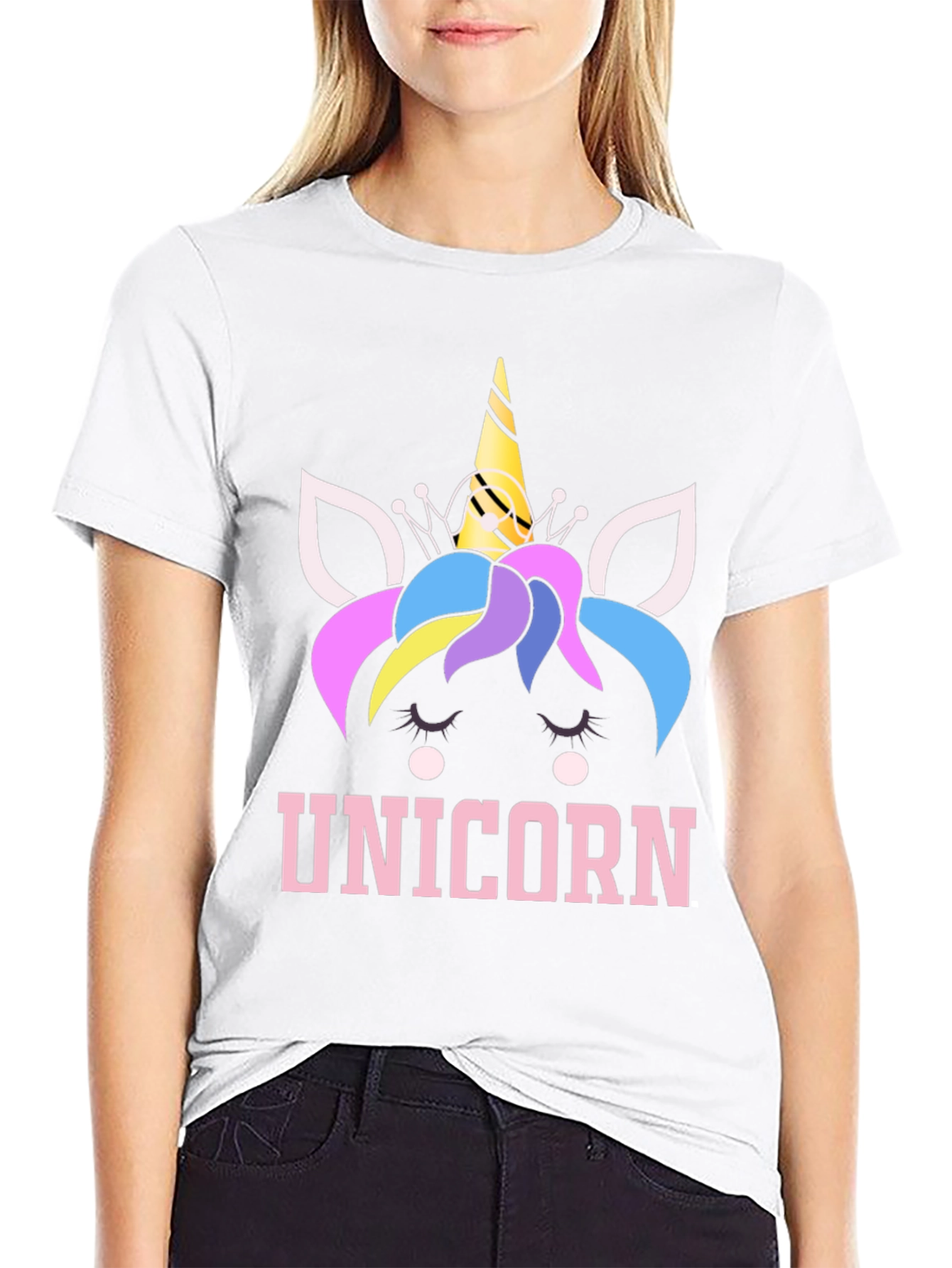 Unicorn Graphic Tee - Black Cotton Blend T-Shirt