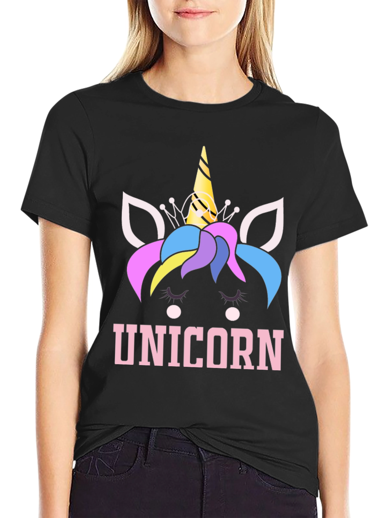 Unicorn Graphic Tee - Black Cotton Blend T-Shirt