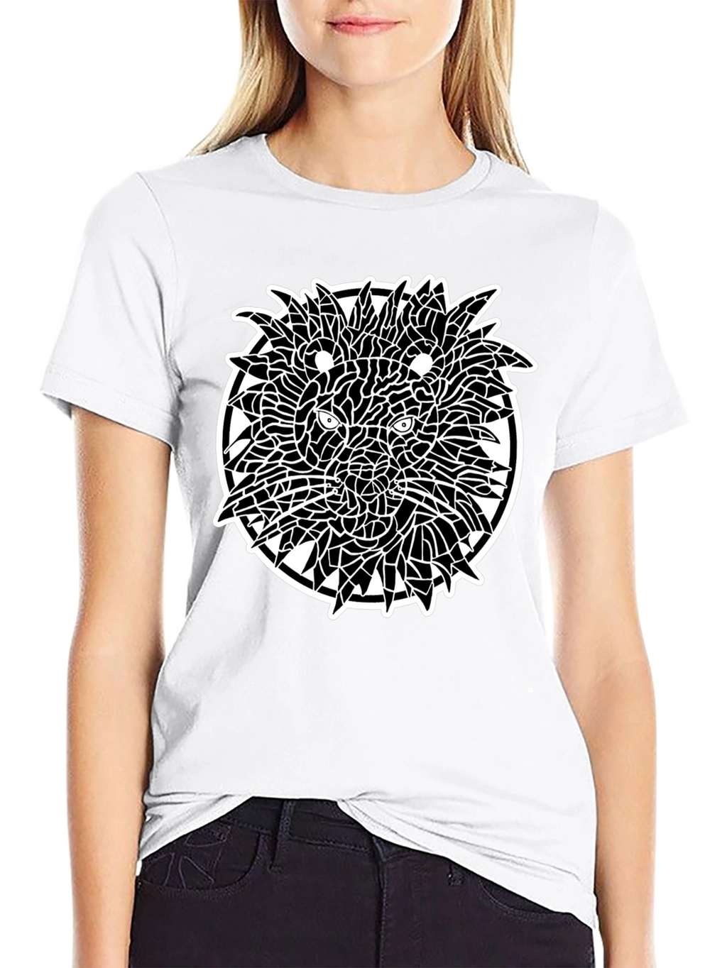 Abstract Lion Graphic Tee - Black