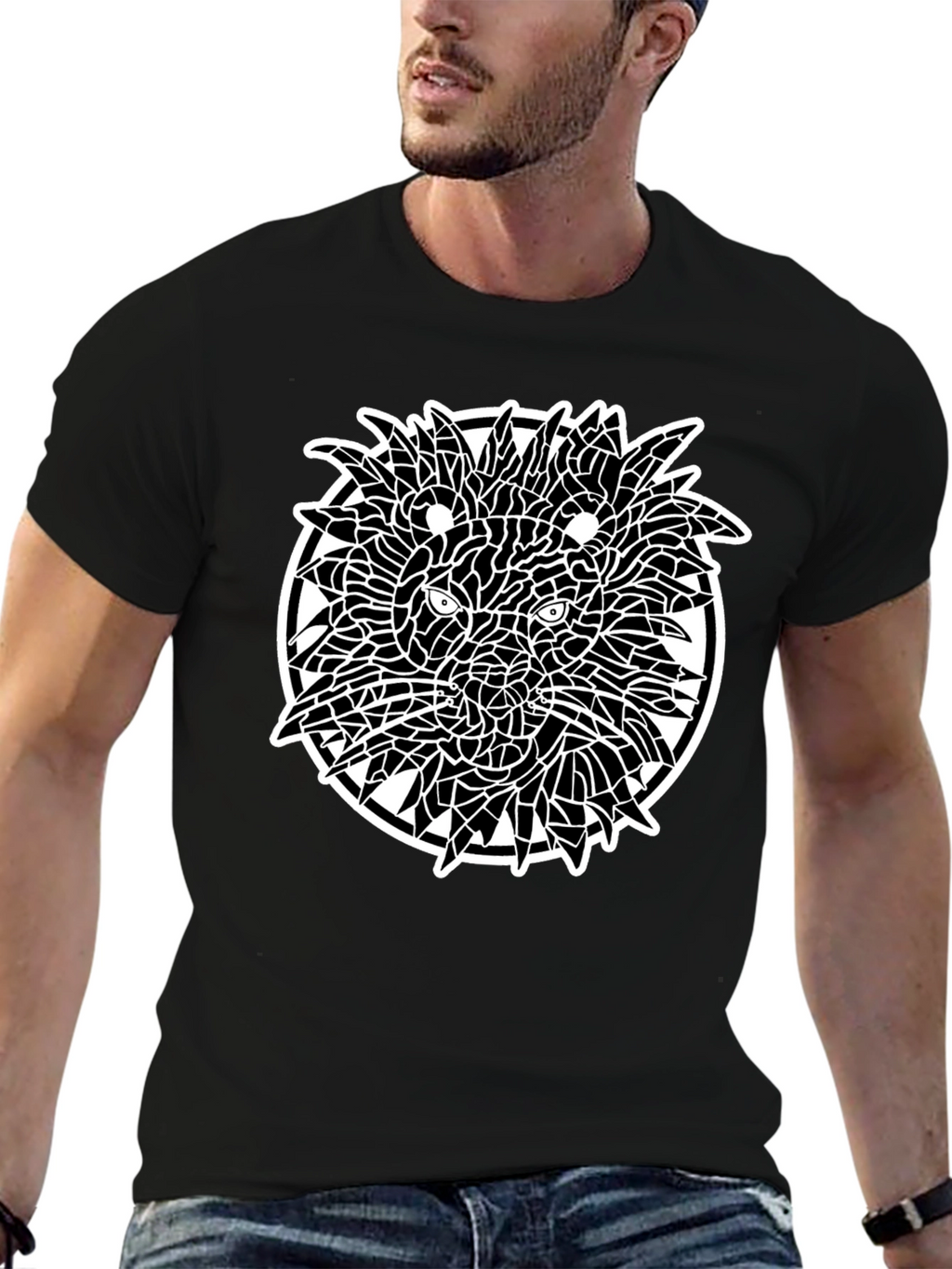 Abstract Lion Graphic Tee - Black
