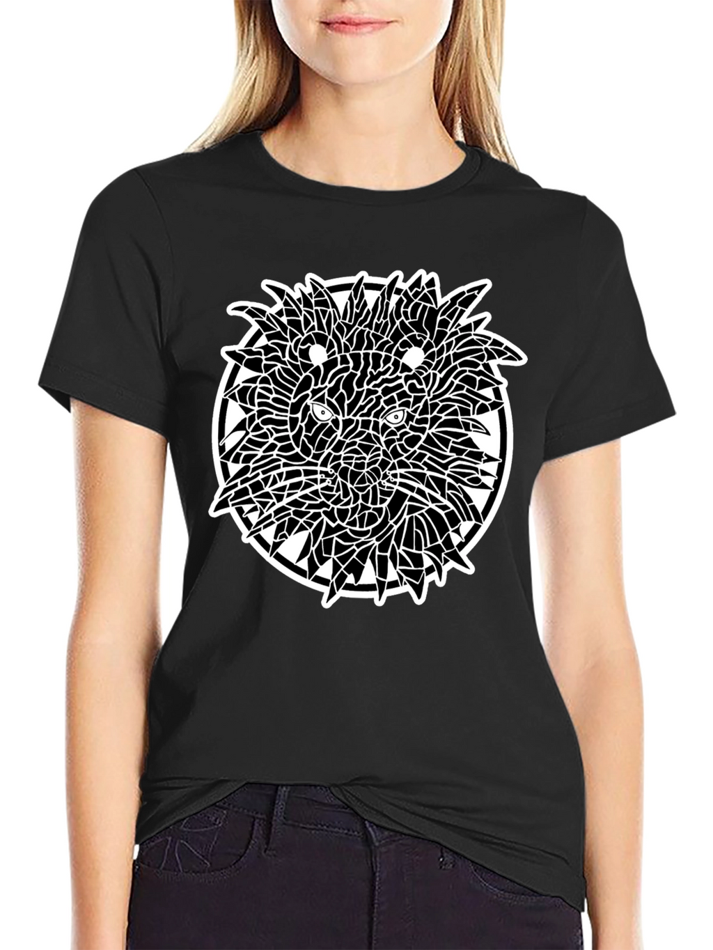 Abstract Lion Graphic Tee - Black