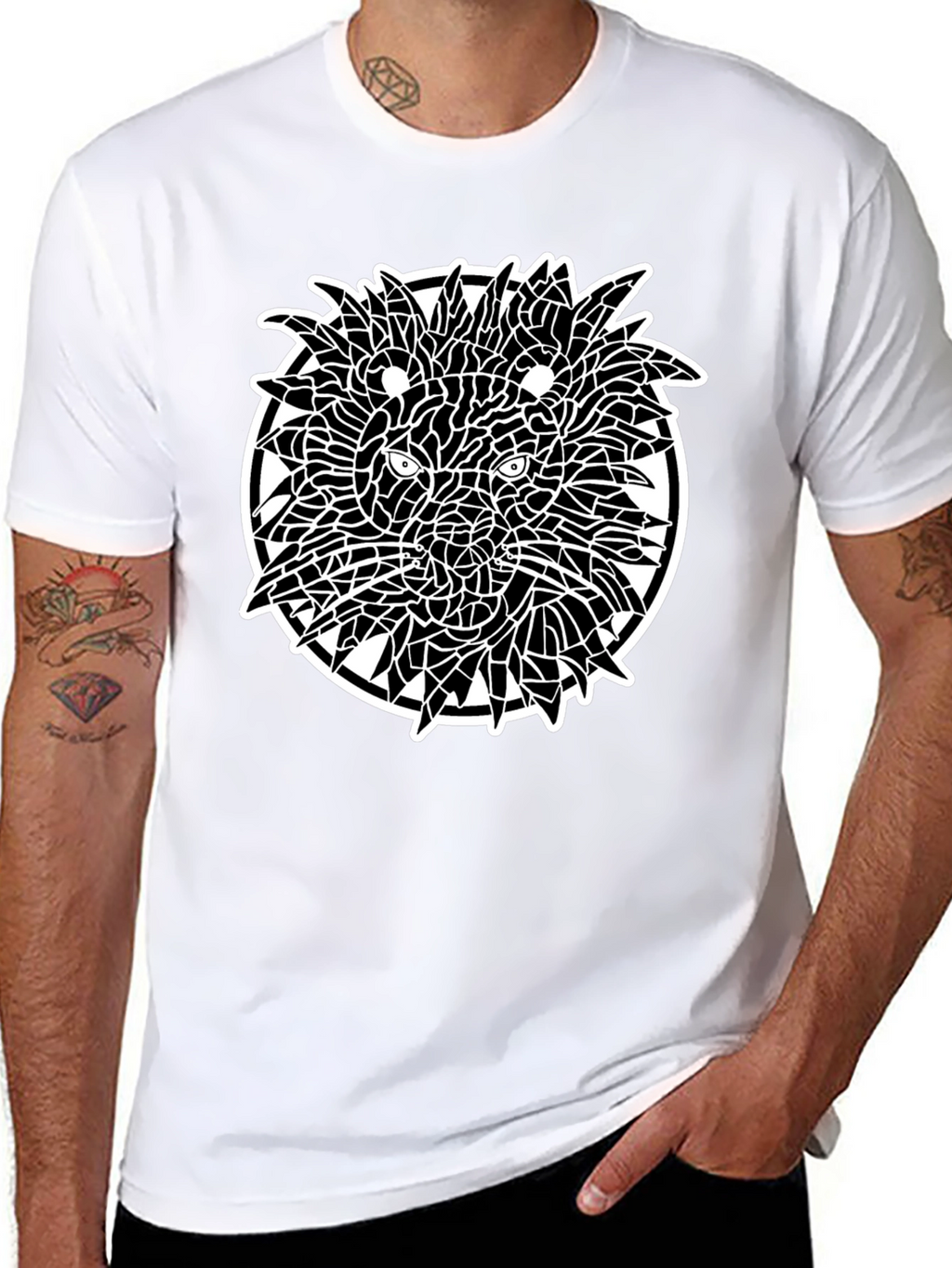 Abstract Lion Graphic Tee - Black