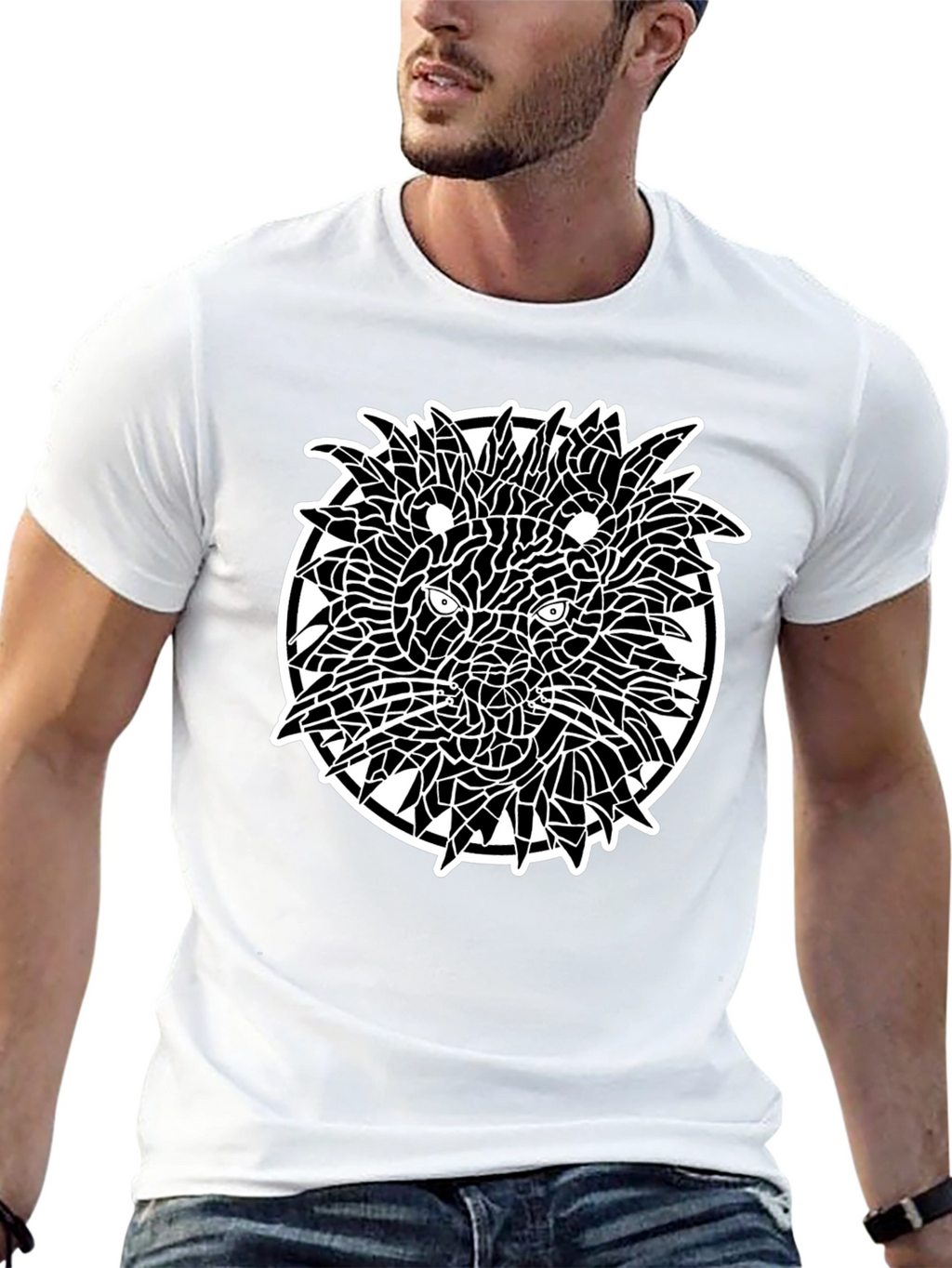 Abstract Lion Graphic Tee - Black