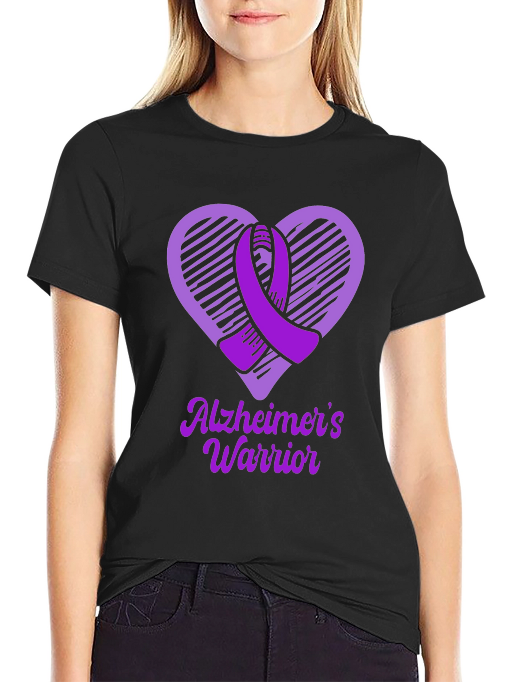 Alzheimers Warrior Awareness T-Shirt Purple Ribbon Heart
