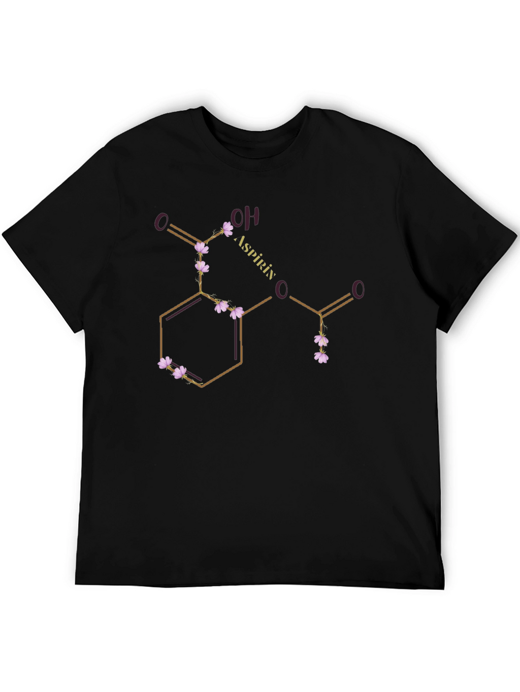 Aspirin Molecule T-Shirt - Floral Chemistry Design