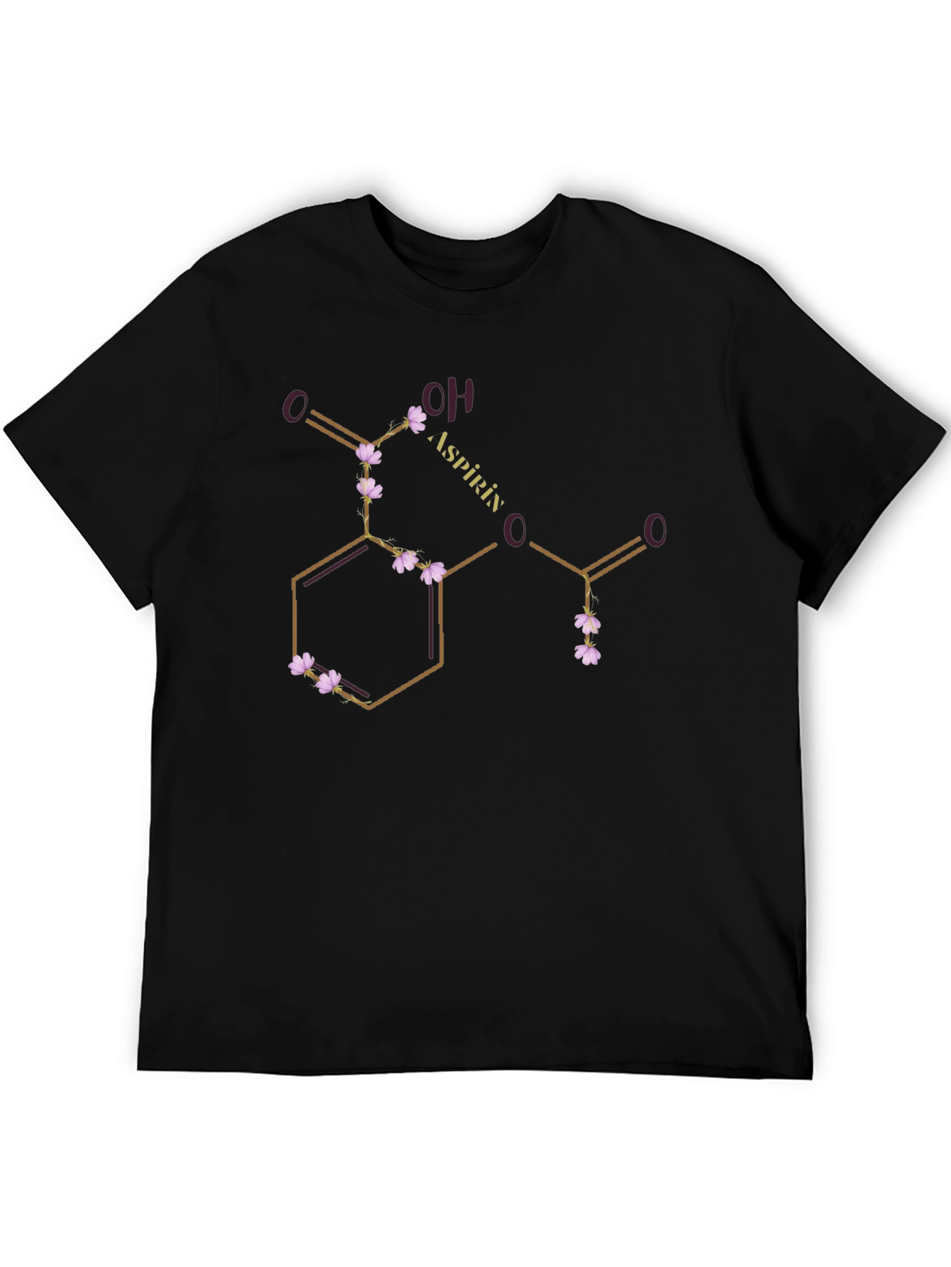 Aspirin Molecule T-Shirt - Floral Chemistry Design