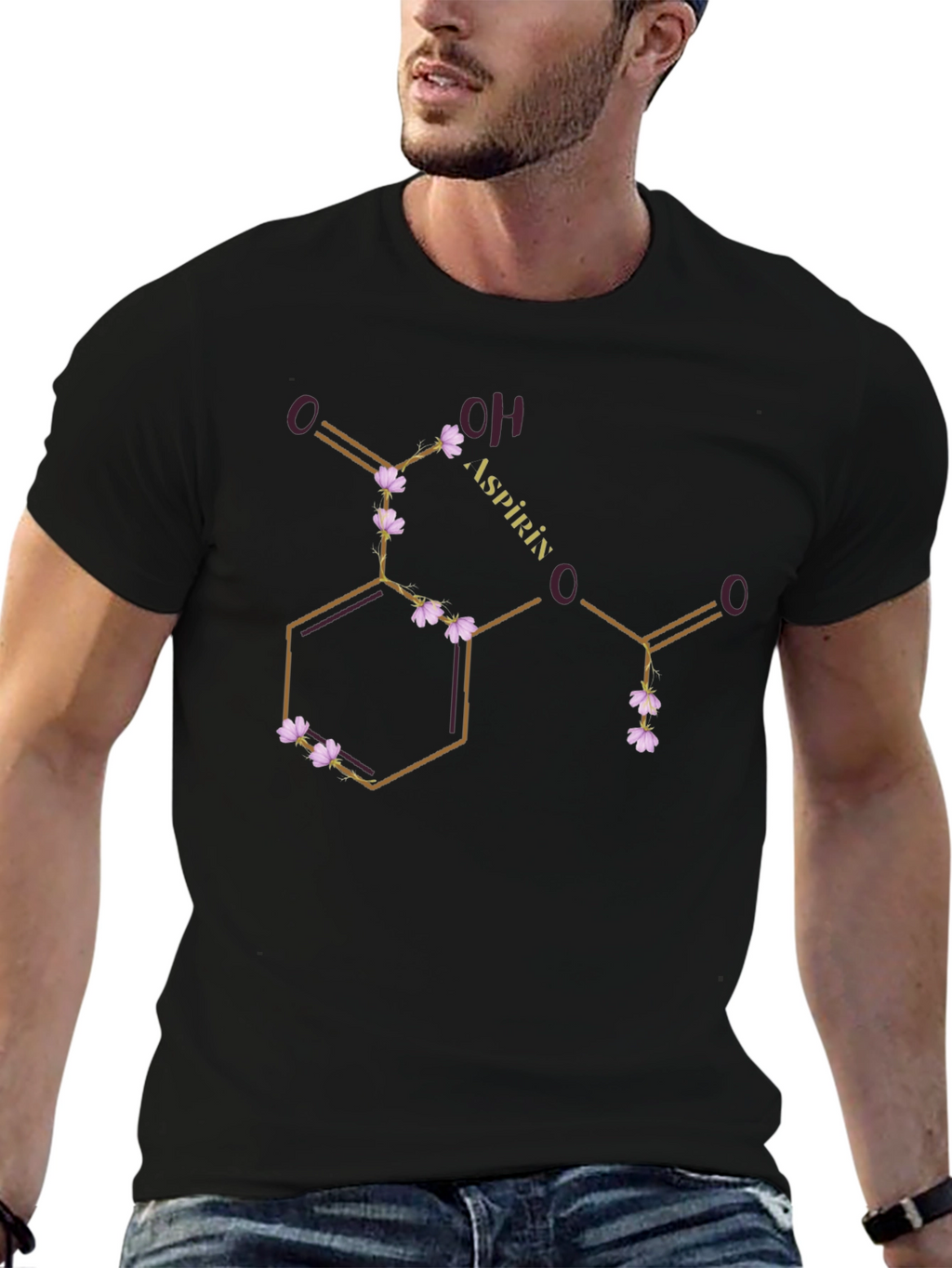 Aspirin Molecule T-Shirt - Floral Chemistry Design