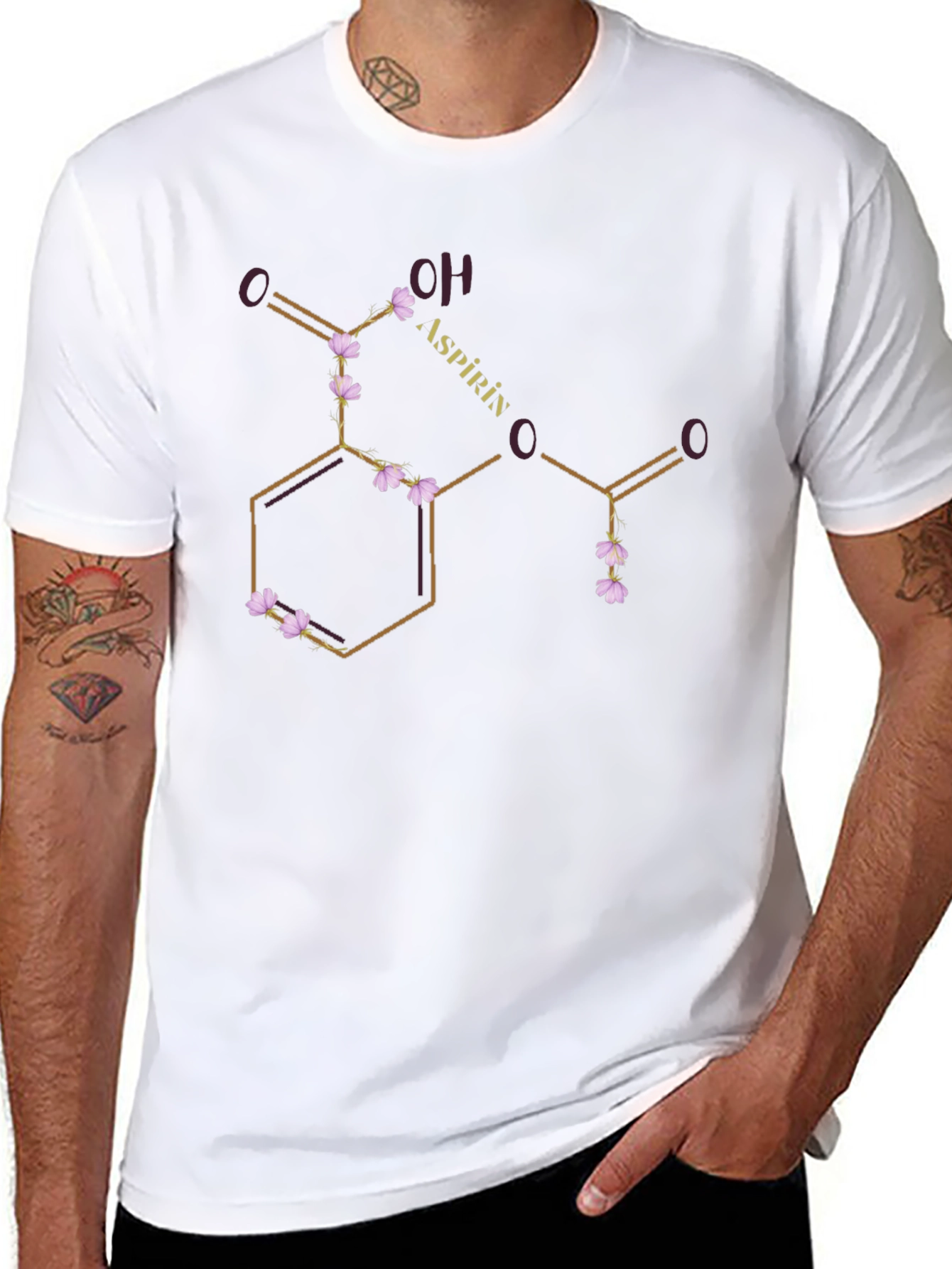 Aspirin Molecule T-Shirt - Floral Chemistry Design