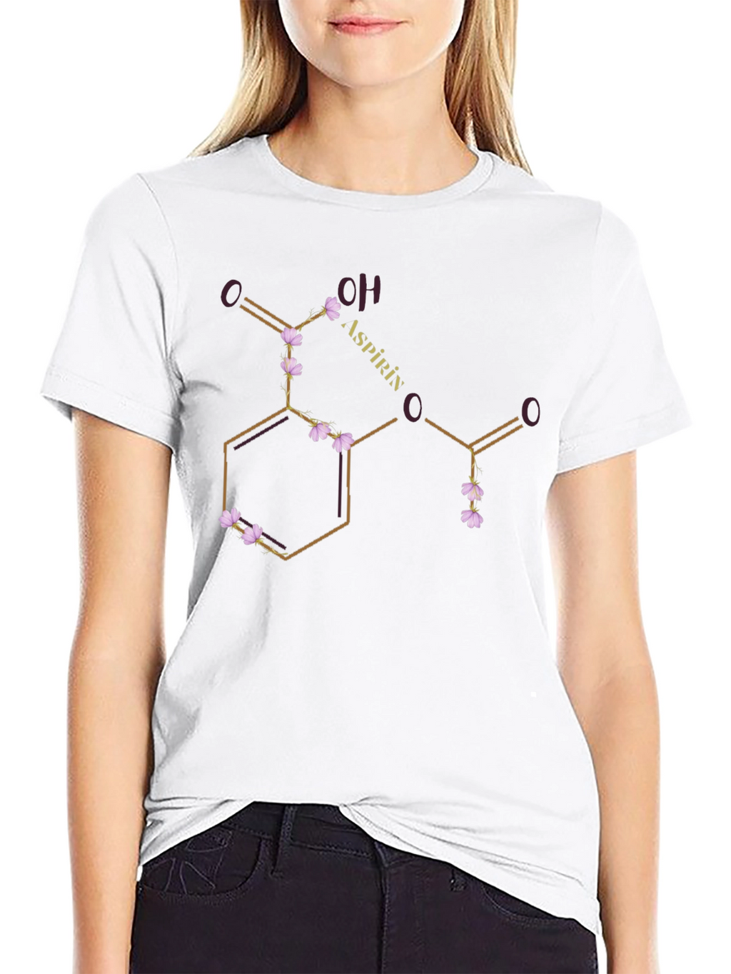Aspirin Molecule T-Shirt - Floral Chemistry Design