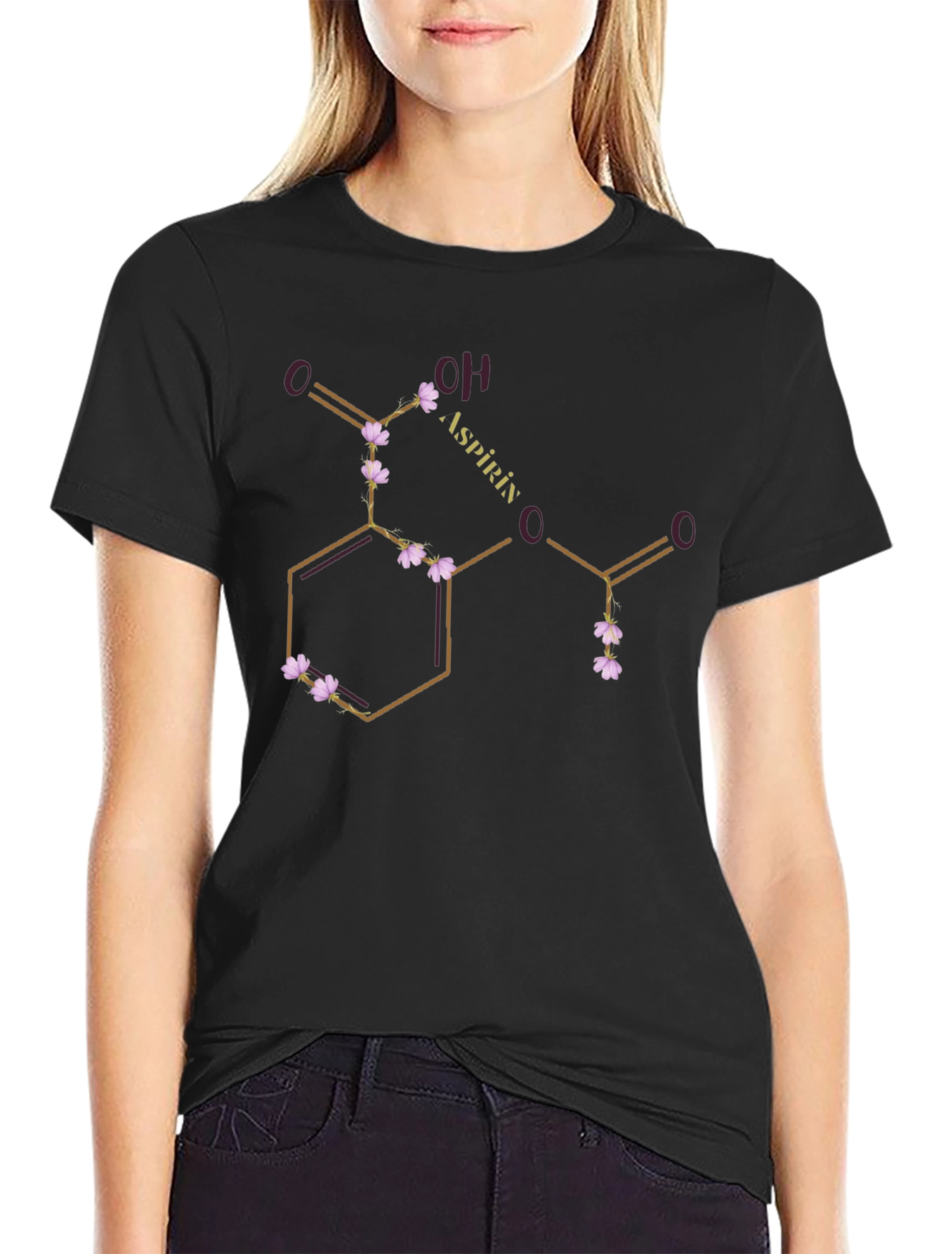 Aspirin Molecule T-Shirt - Floral Chemistry Design