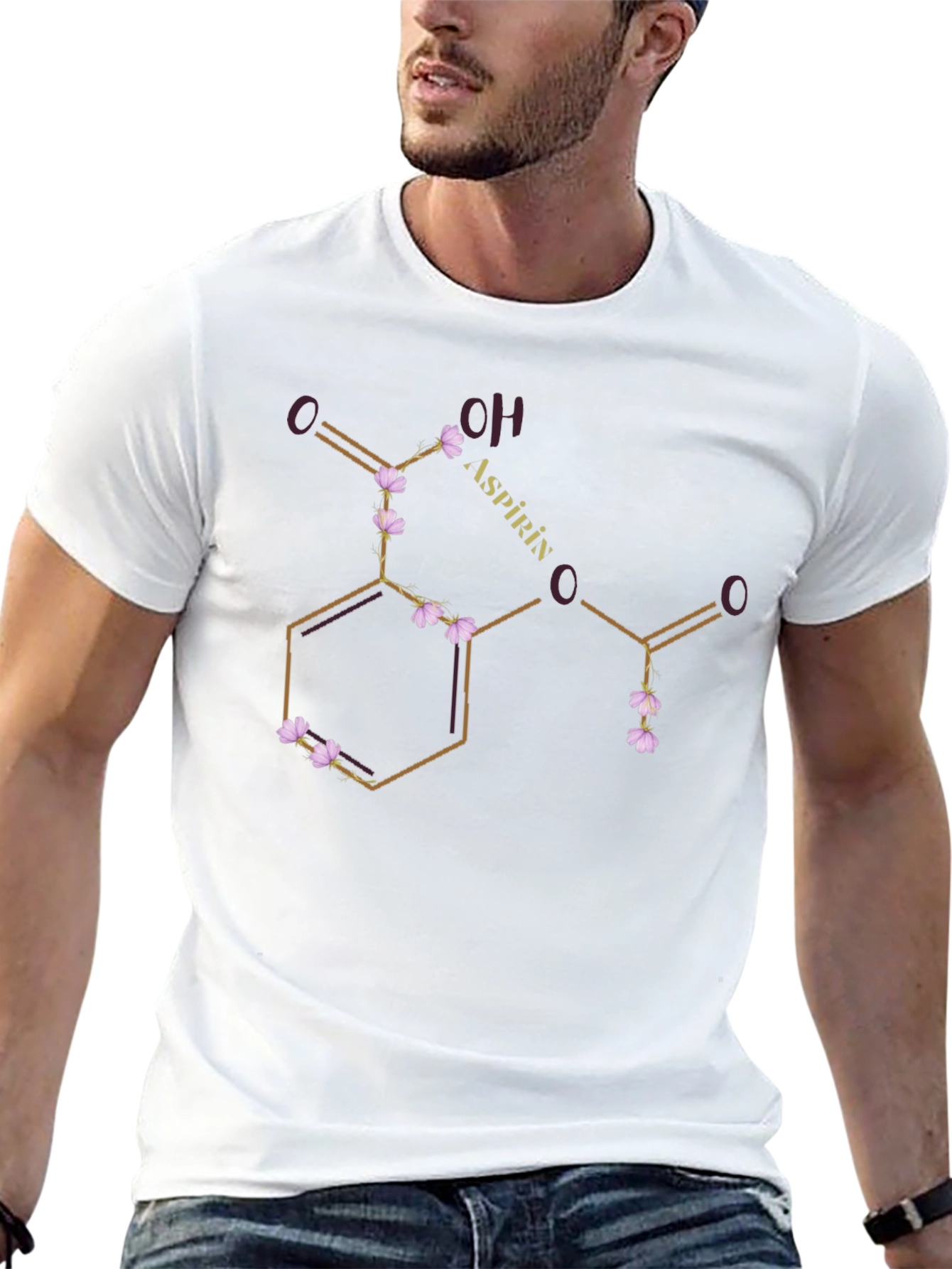 Aspirin Molecule T-Shirt - Floral Chemistry Design