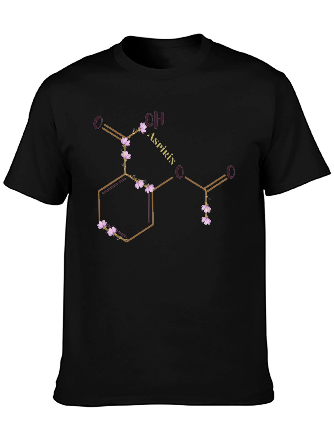 Aspirin Molecule T-Shirt - Floral Chemistry Design