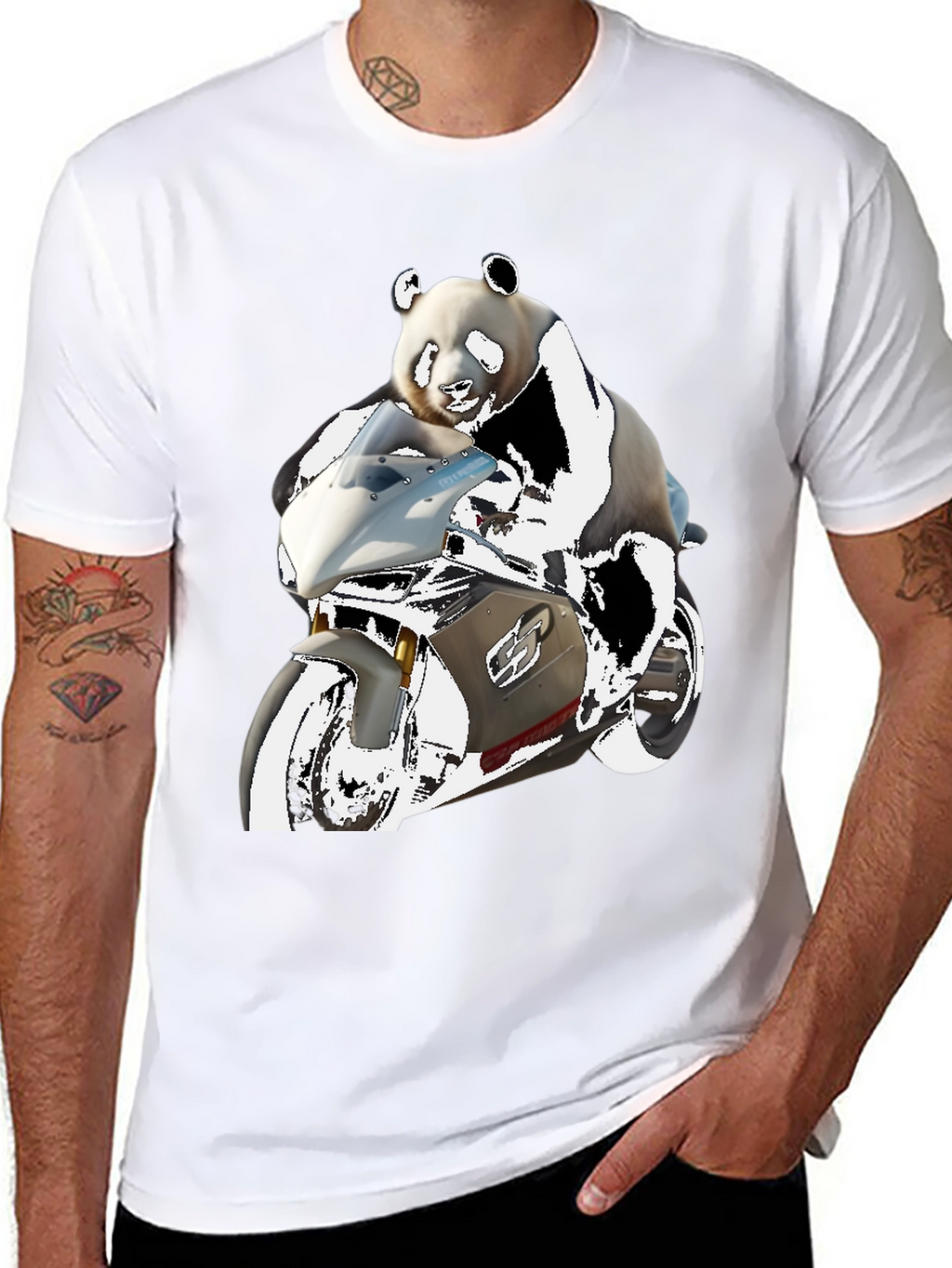 Panda Rider Black Tee - Motorbike Design
