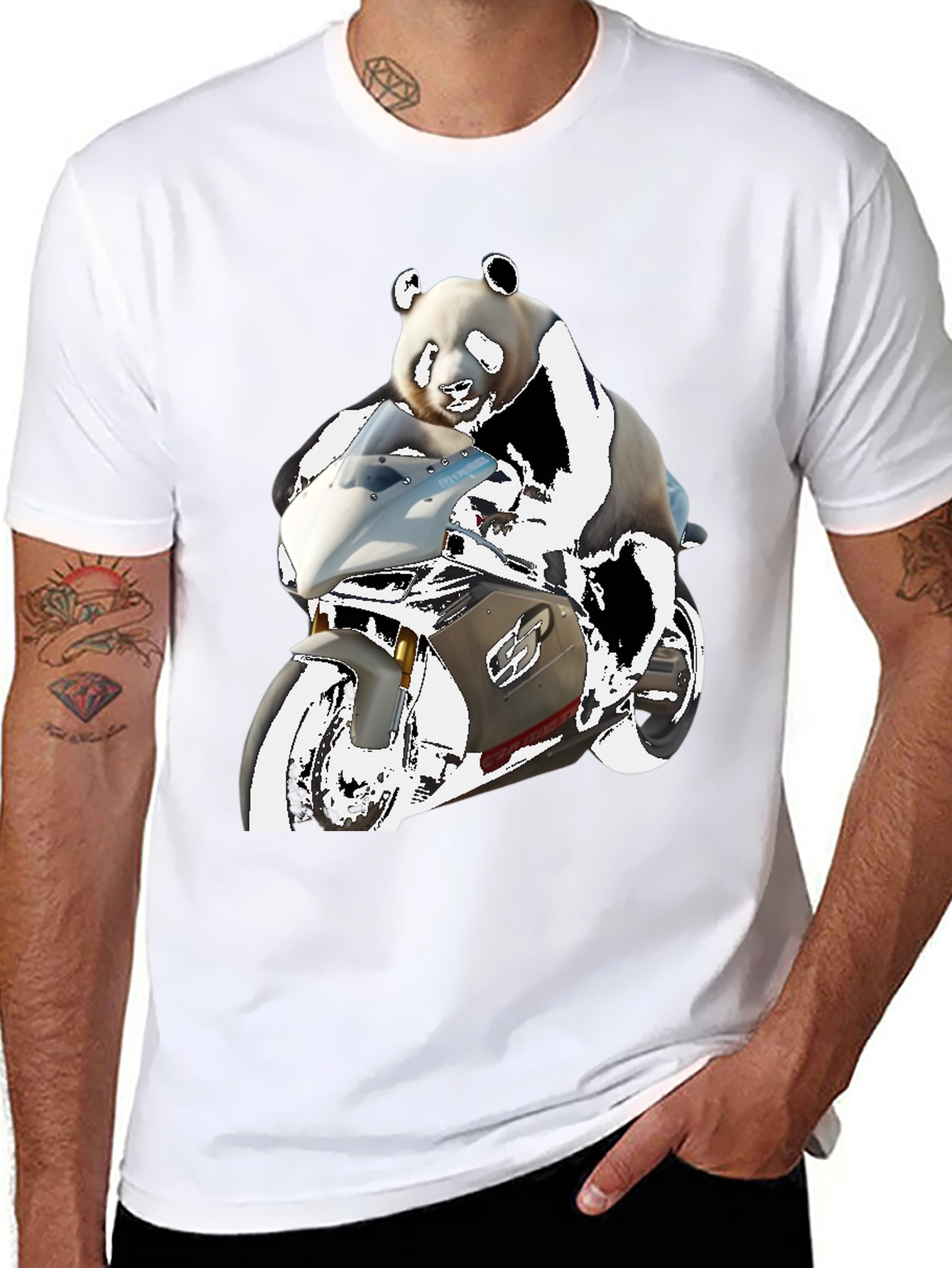 Panda Rider Black Tee - Motorbike Design