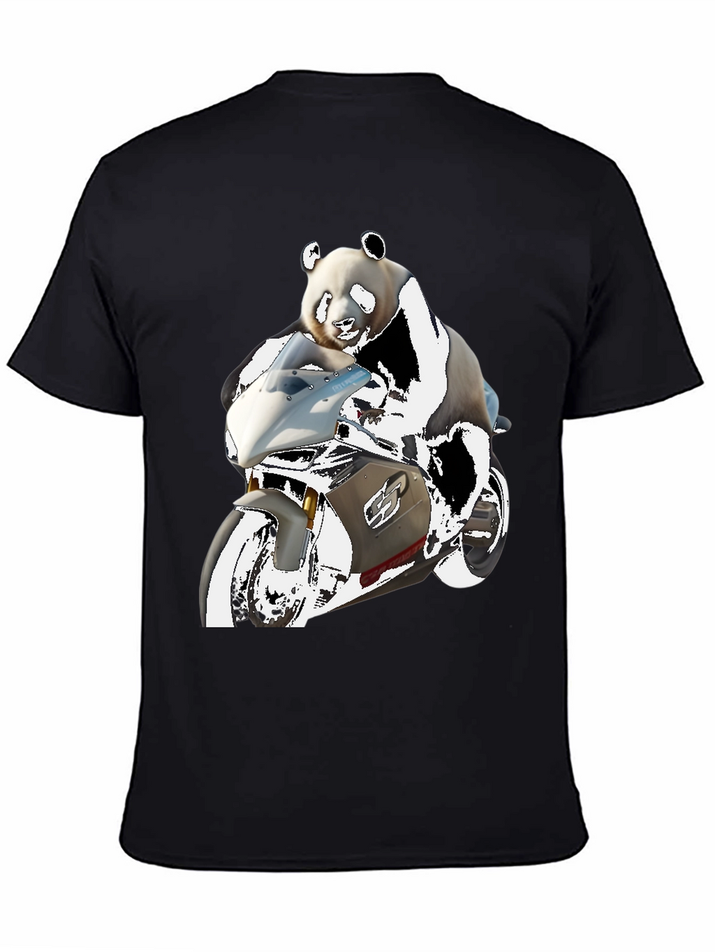 Panda Rider Black Tee - Motorbike Design