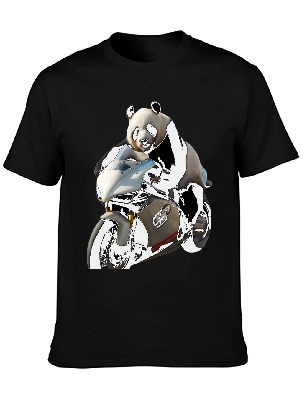 Panda Rider Black Tee - Motorbike Design