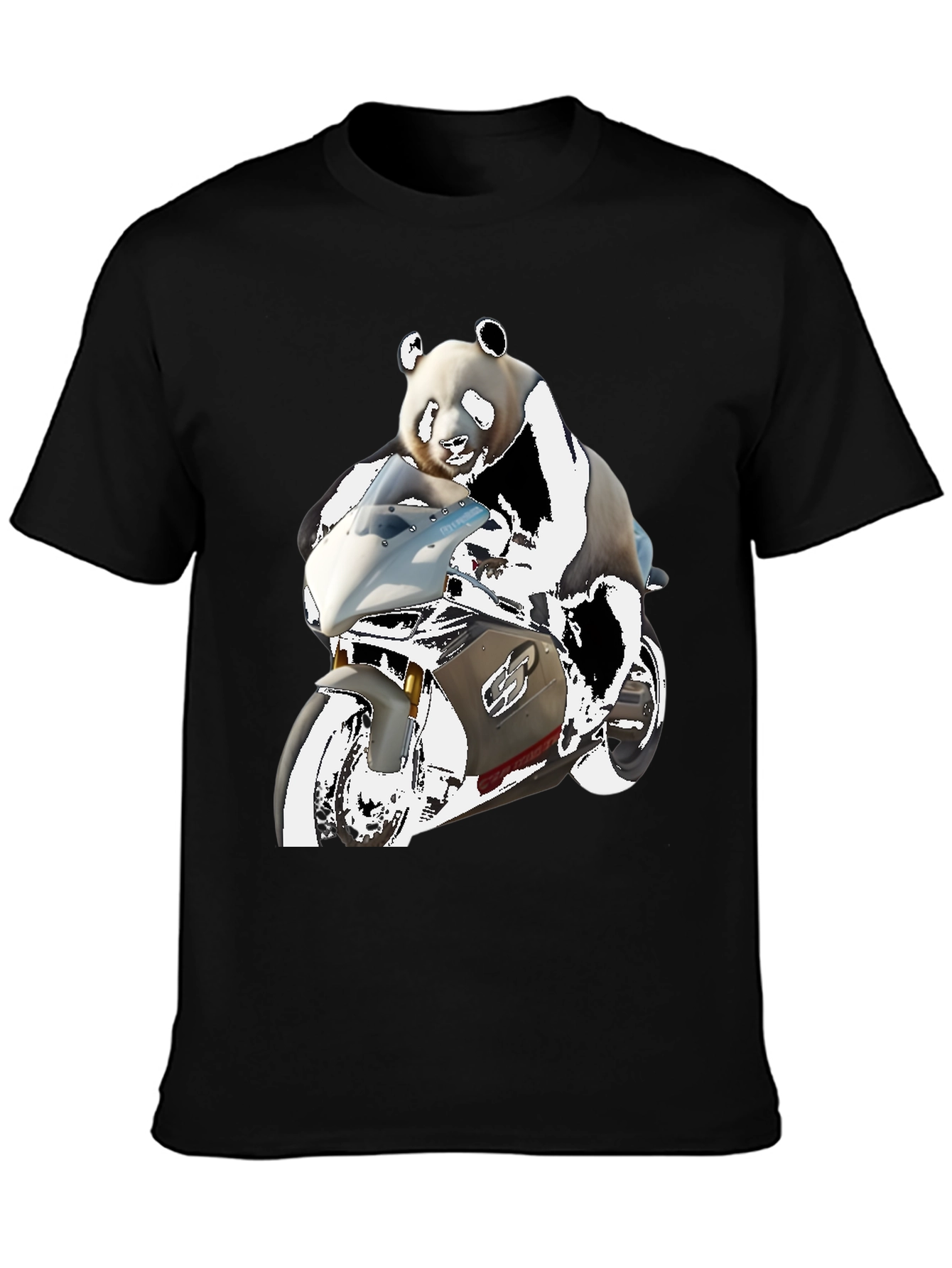Panda Rider Black Tee - Motorbike Design