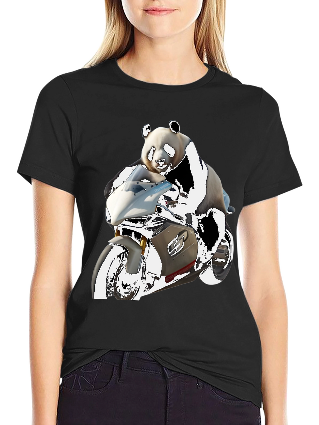 Panda Rider Black Tee - Motorbike Design
