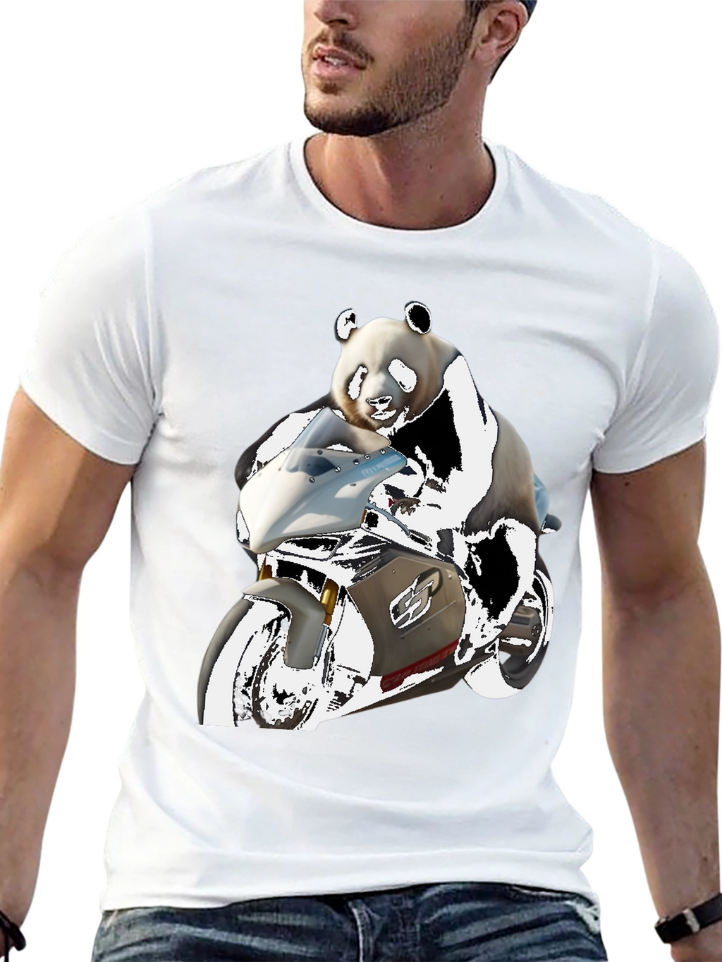 Panda Rider Black Tee - Motorbike Design