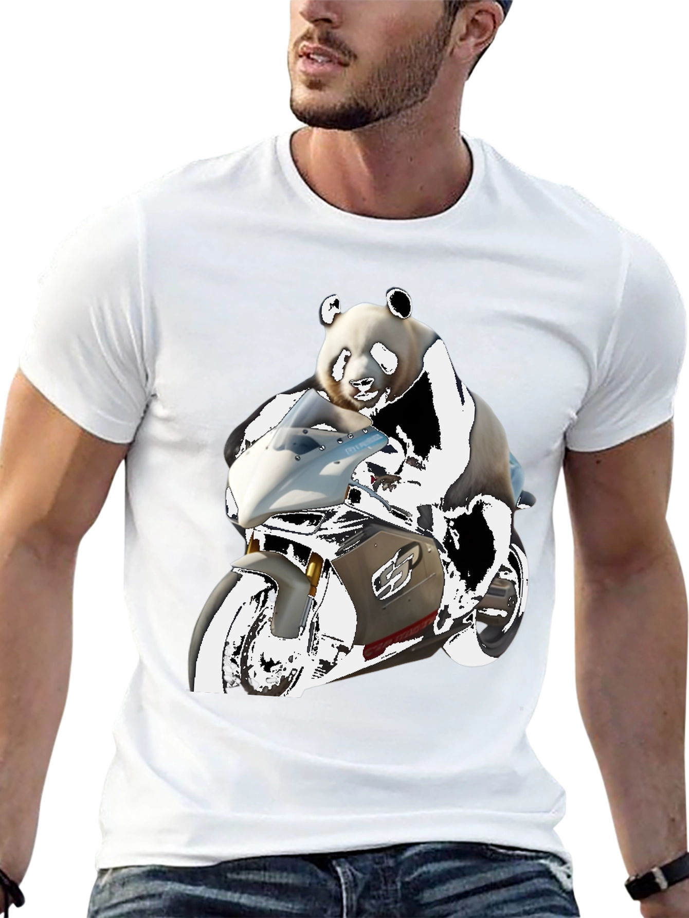 Panda Rider Black Tee - Motorbike Design