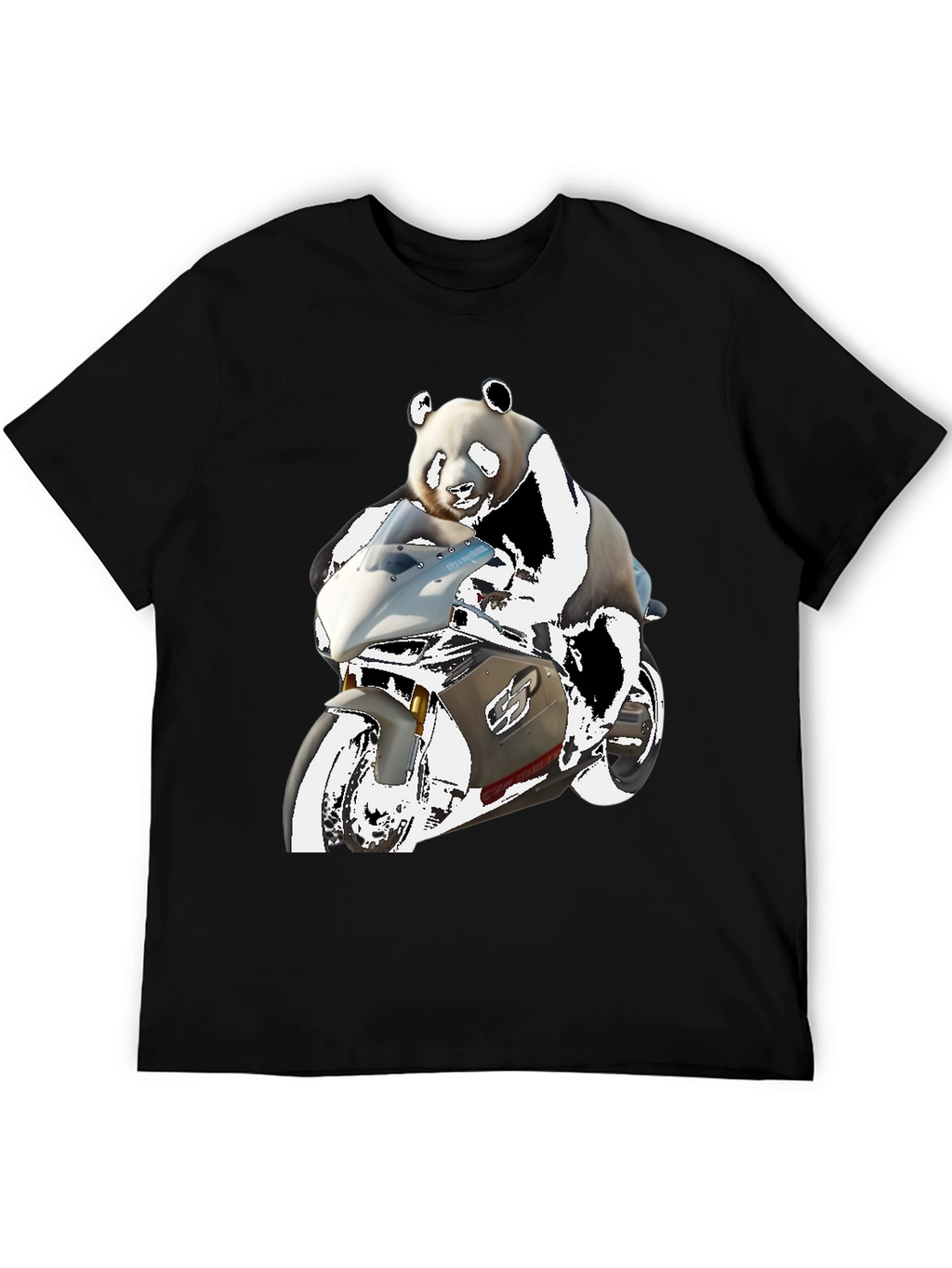 Panda Rider Black Tee - Motorbike Design