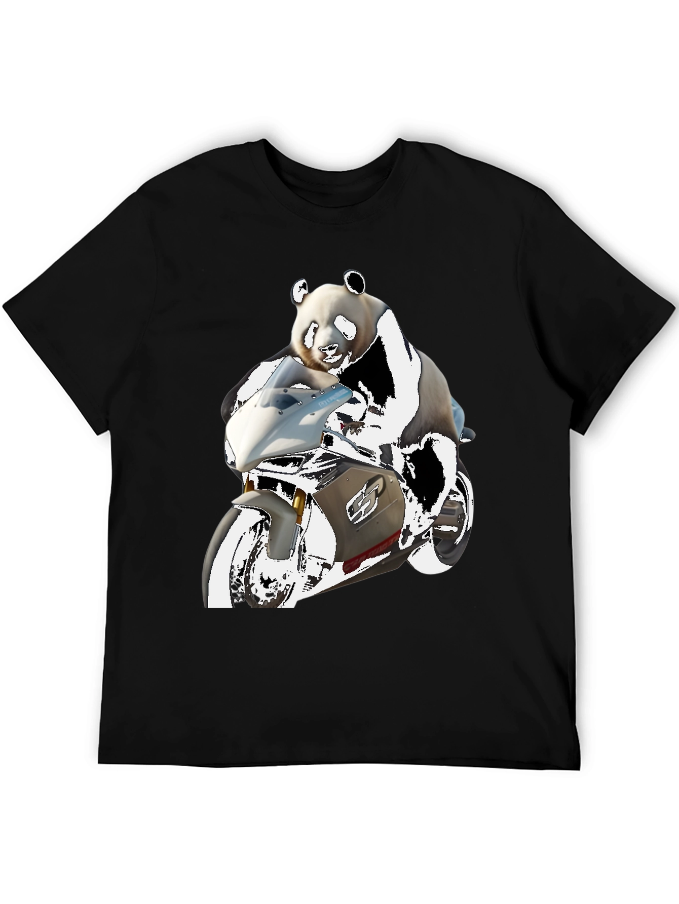 Panda Rider Black Tee - Motorbike Design