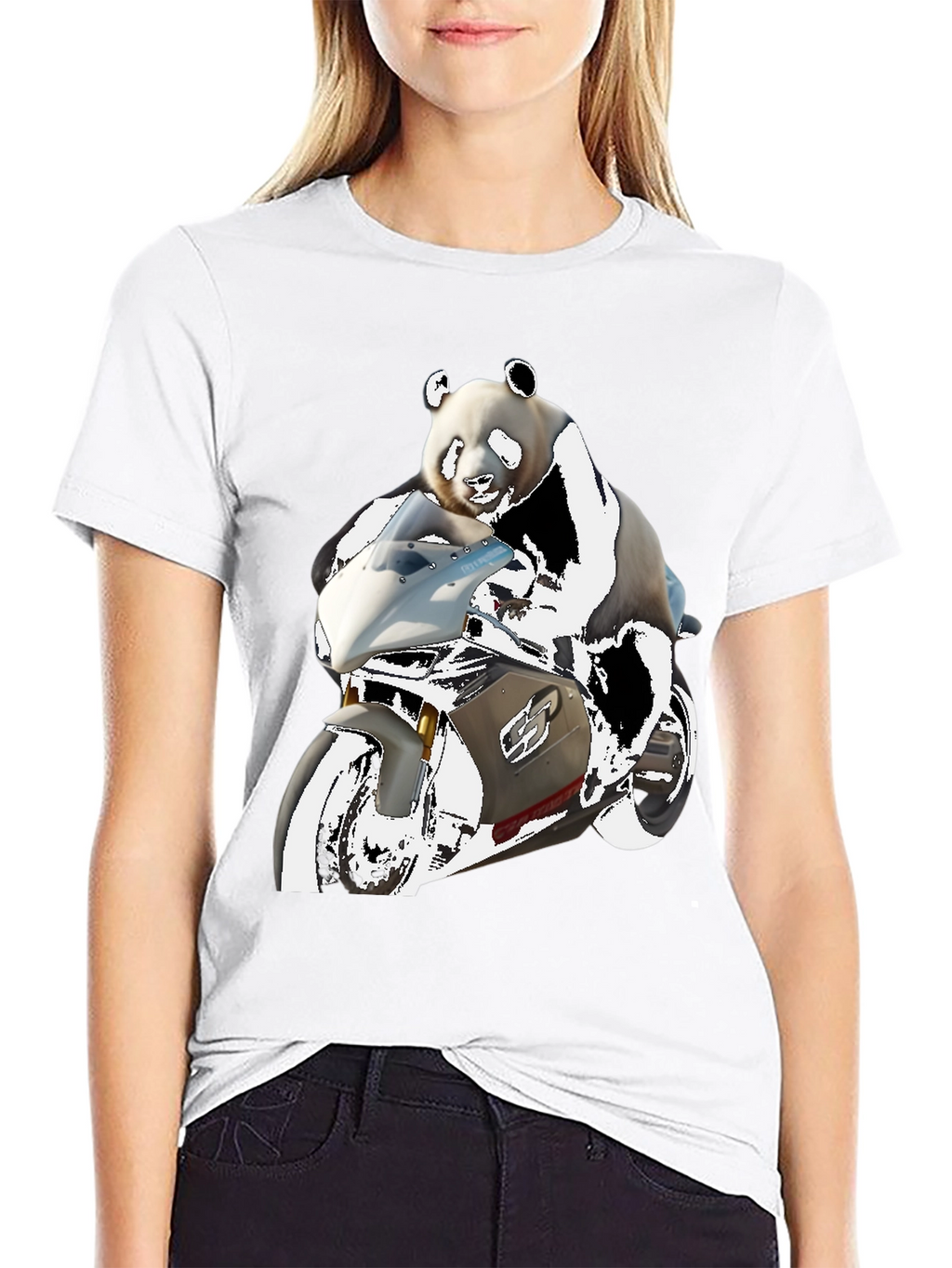 Panda Rider Black Tee - Motorbike Design