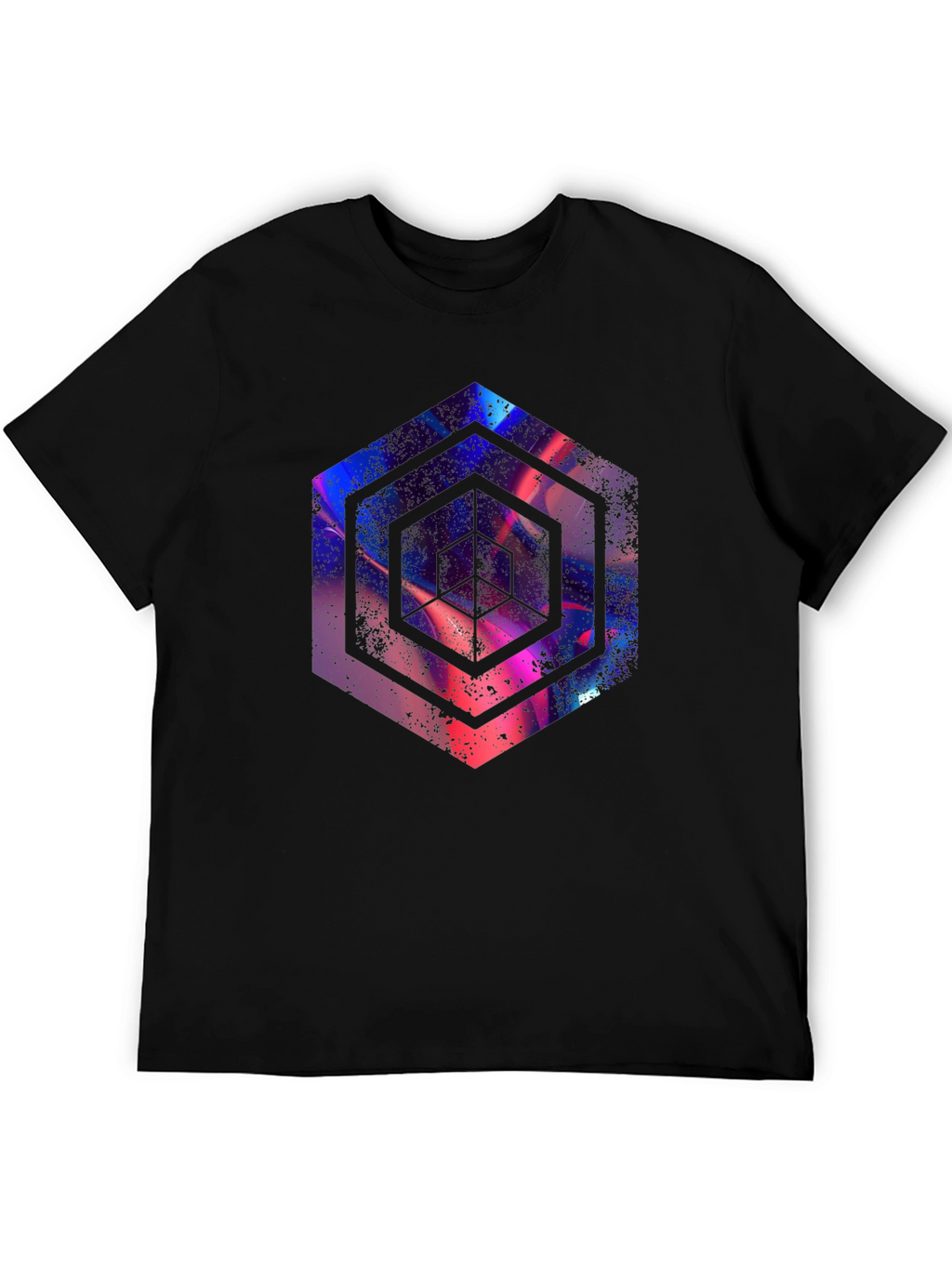 Abstract Hexagon Graphic Print Black T-Shirt