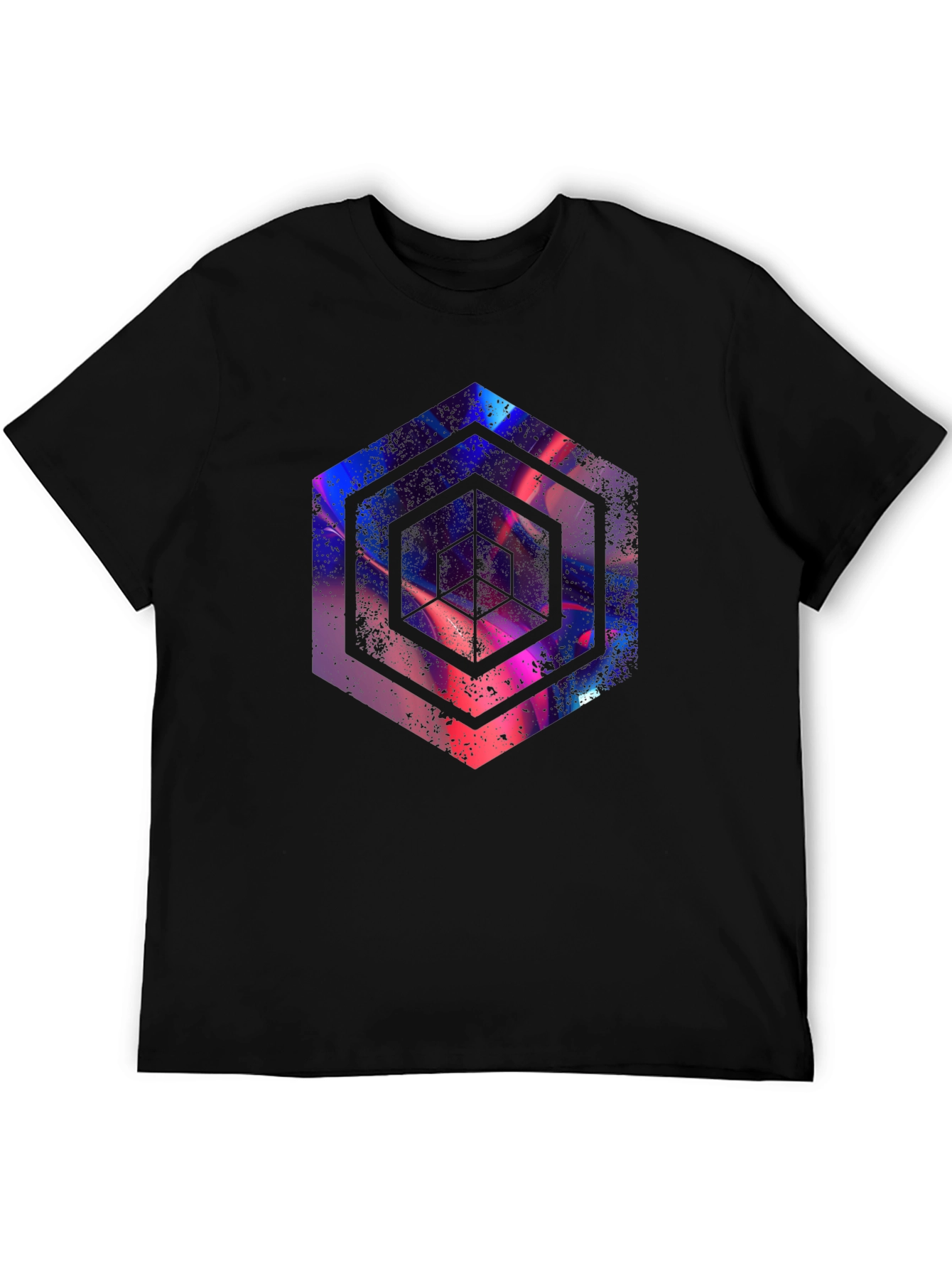 Abstract Hexagon Graphic Print Black T-Shirt