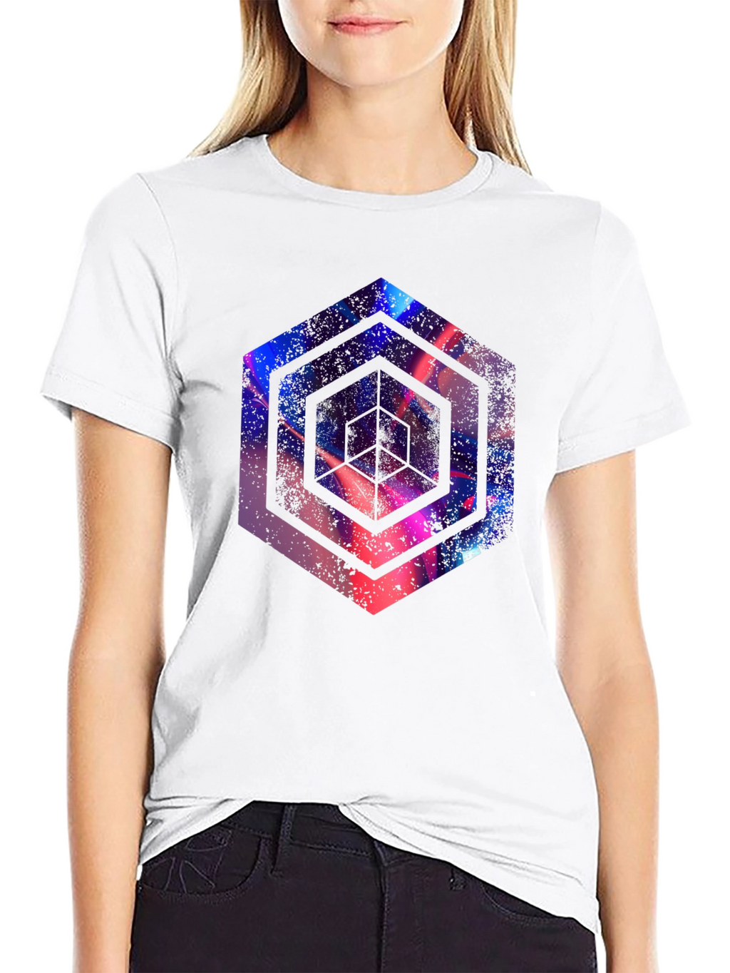 Abstract Hexagon Graphic Print Black T-Shirt