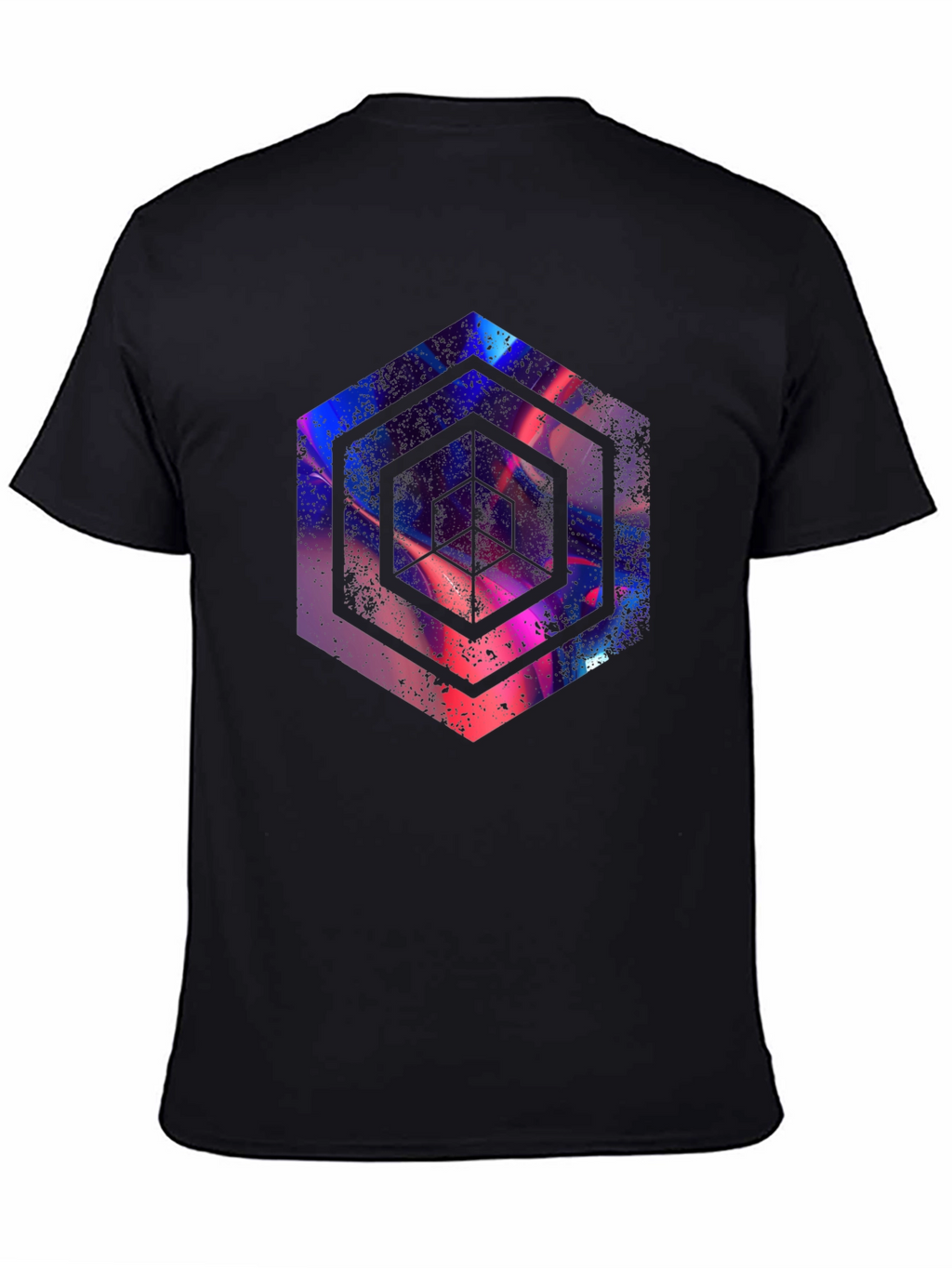 Abstract Hexagon Graphic Print Black T-Shirt