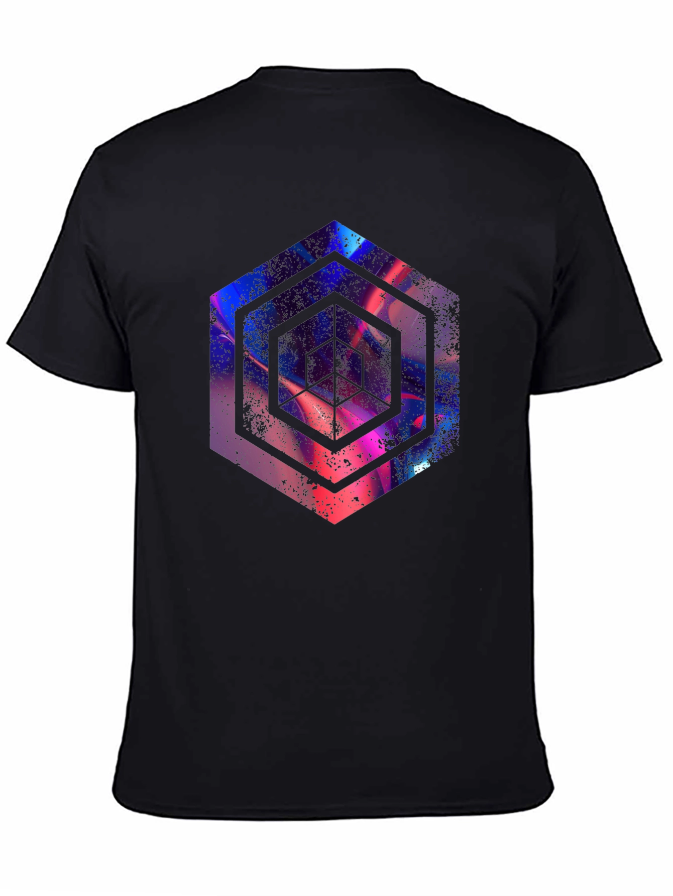 Abstract Hexagon Graphic Print Black T-Shirt