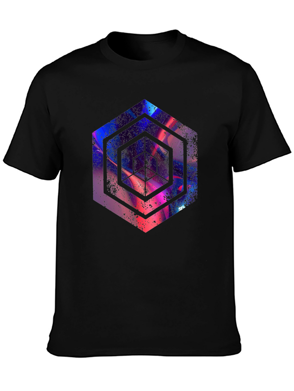 Abstract Hexagon Graphic Print Black T-Shirt