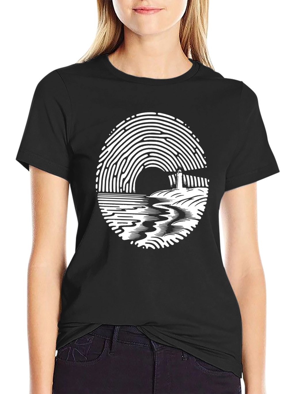 Fingerprint Lighthouse Graphic T-Shirt