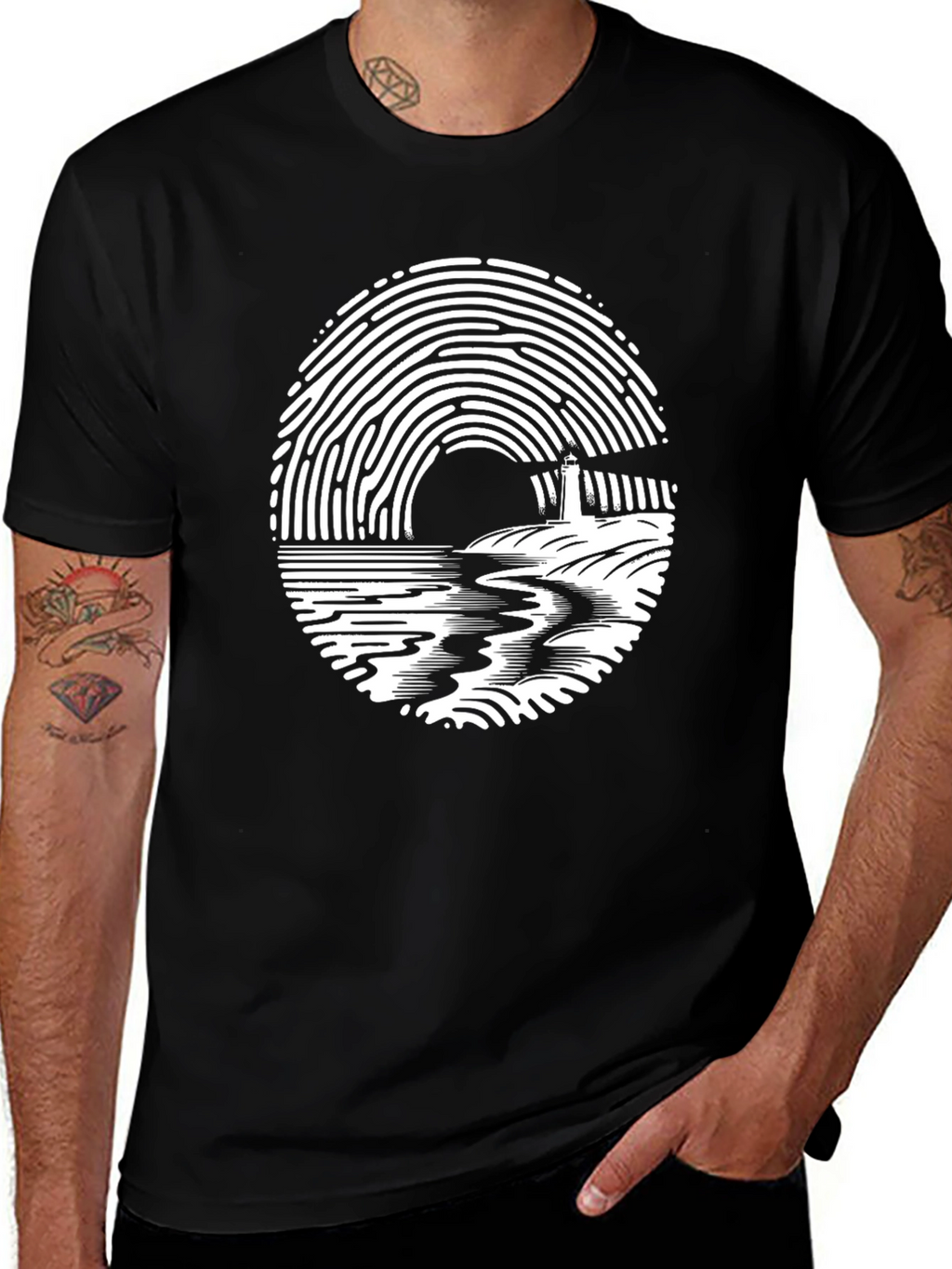 Fingerprint Lighthouse Graphic T-Shirt