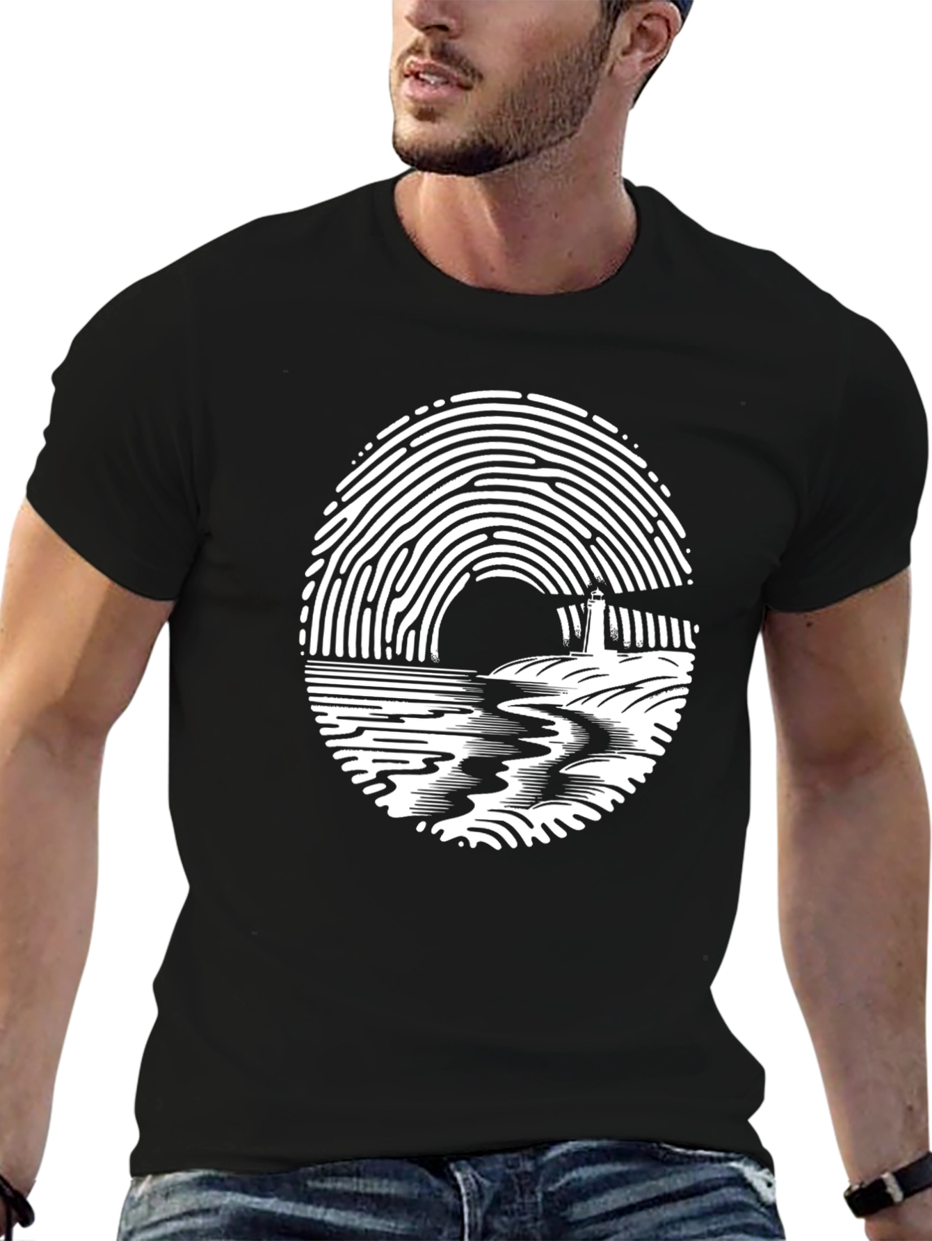Fingerprint Lighthouse Graphic T-Shirt