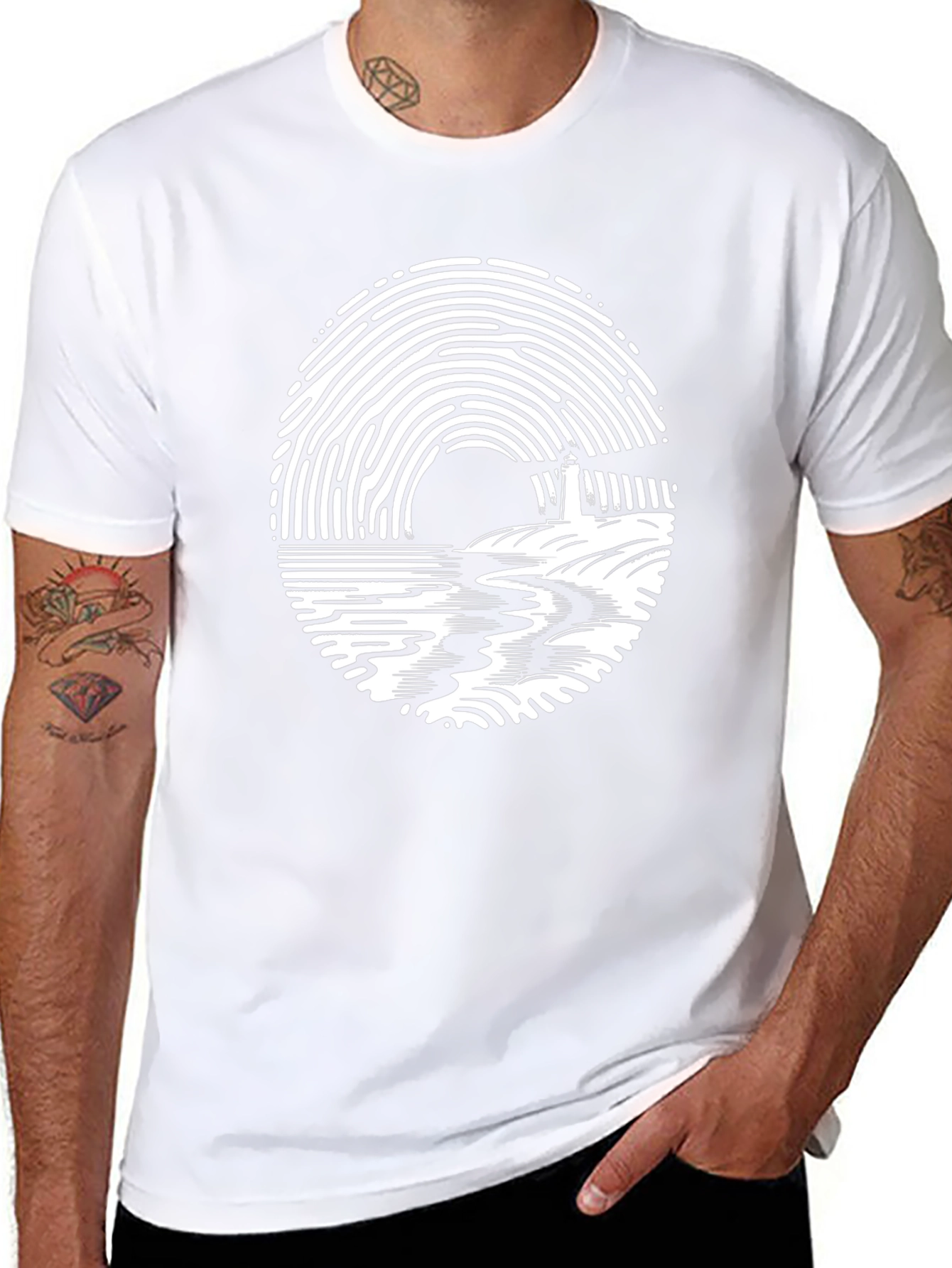 Fingerprint Lighthouse Graphic T-Shirt