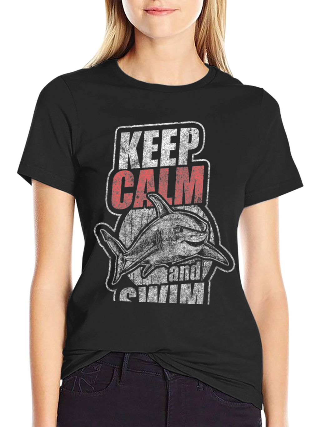 Keep Calm and Swim Shark Graphic T-Shirt