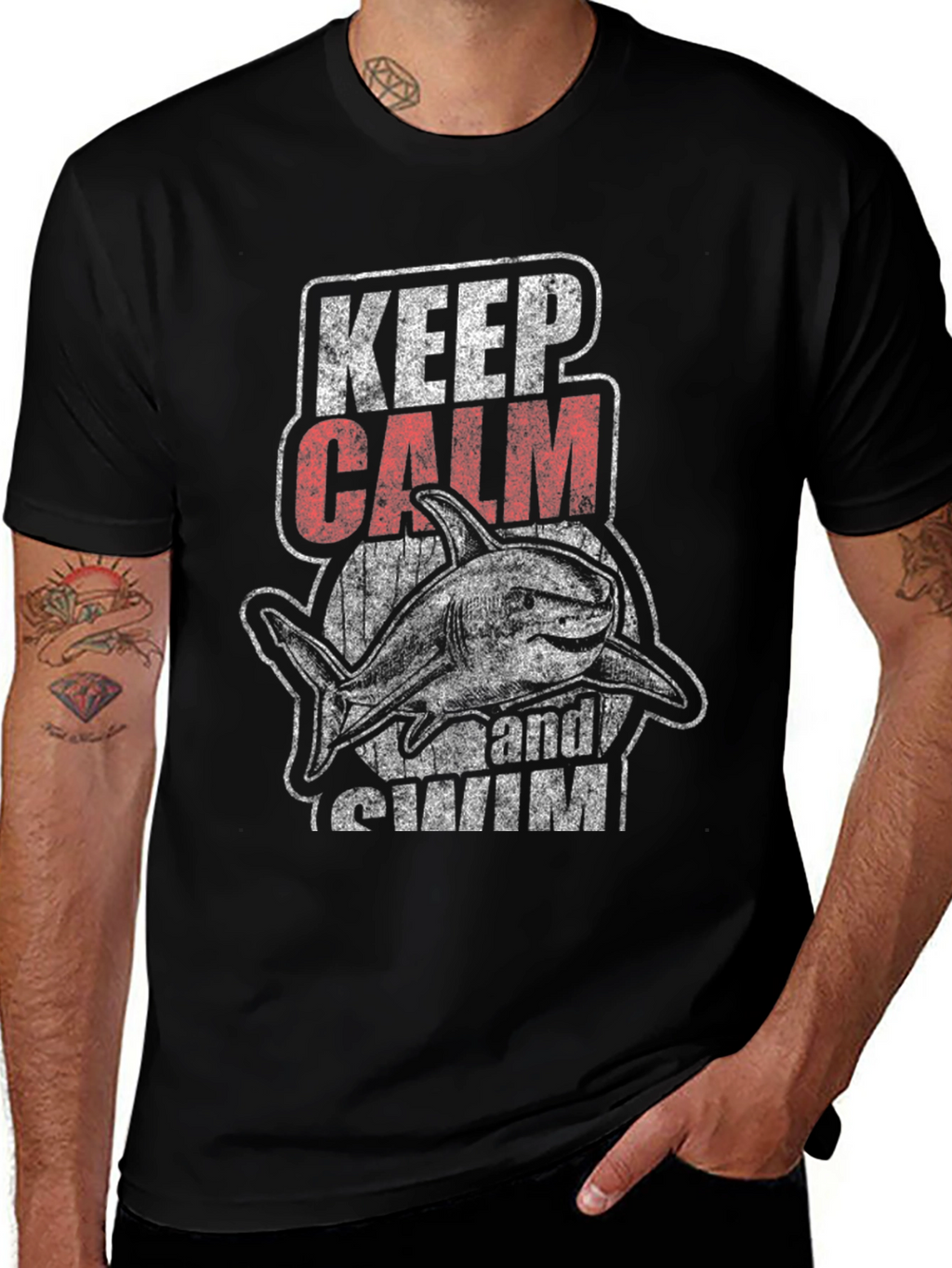 Keep Calm and Swim Shark Graphic T-Shirt