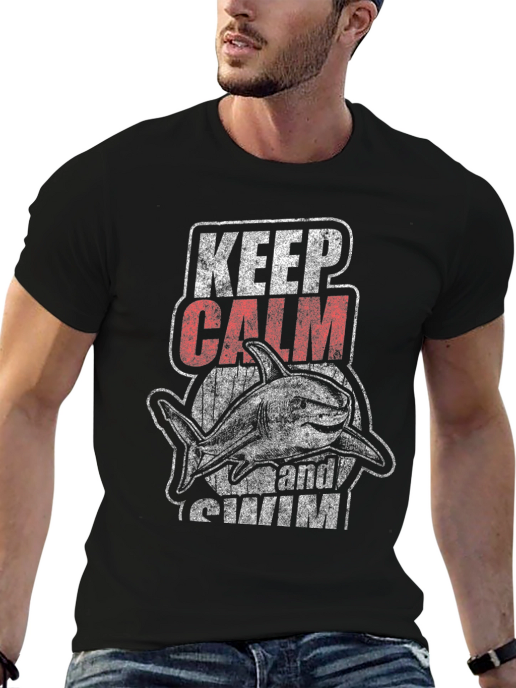 Keep Calm and Swim Shark Graphic T-Shirt