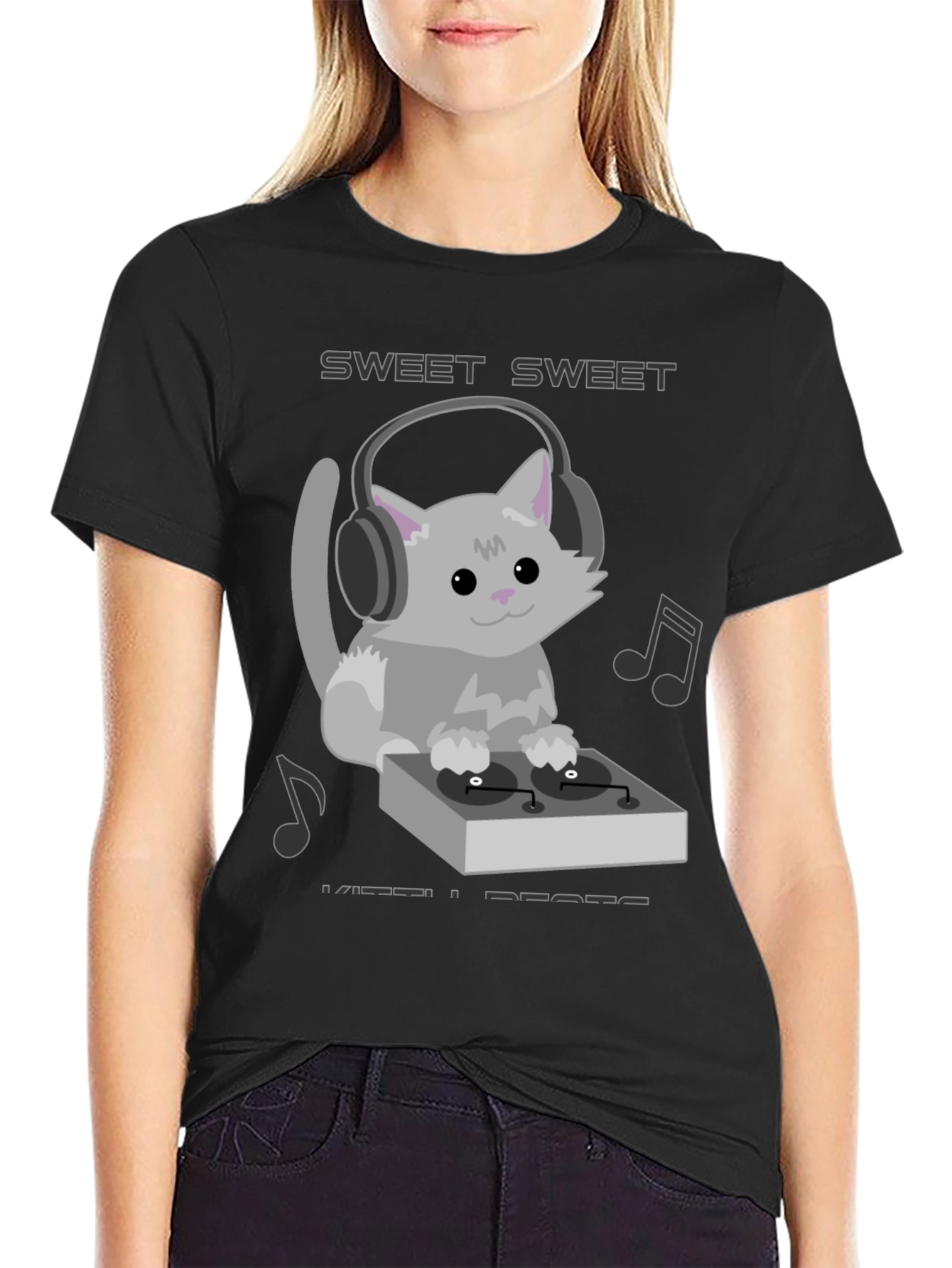 Sweet Beats Cat DJ Graphic Tee - Music Lovers T-Shirt