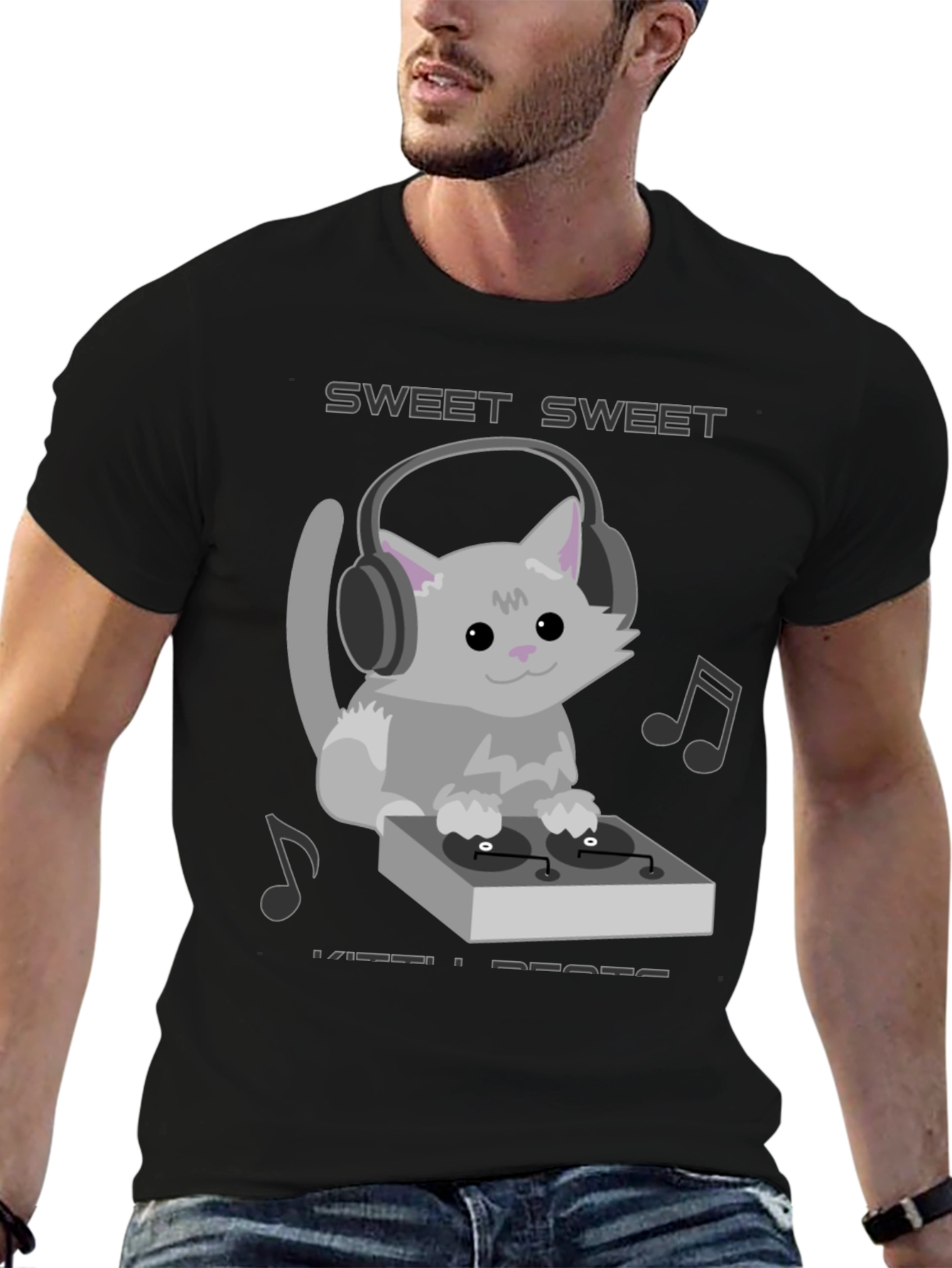 Sweet Beats Cat DJ Graphic Tee - Music Lovers T-Shirt