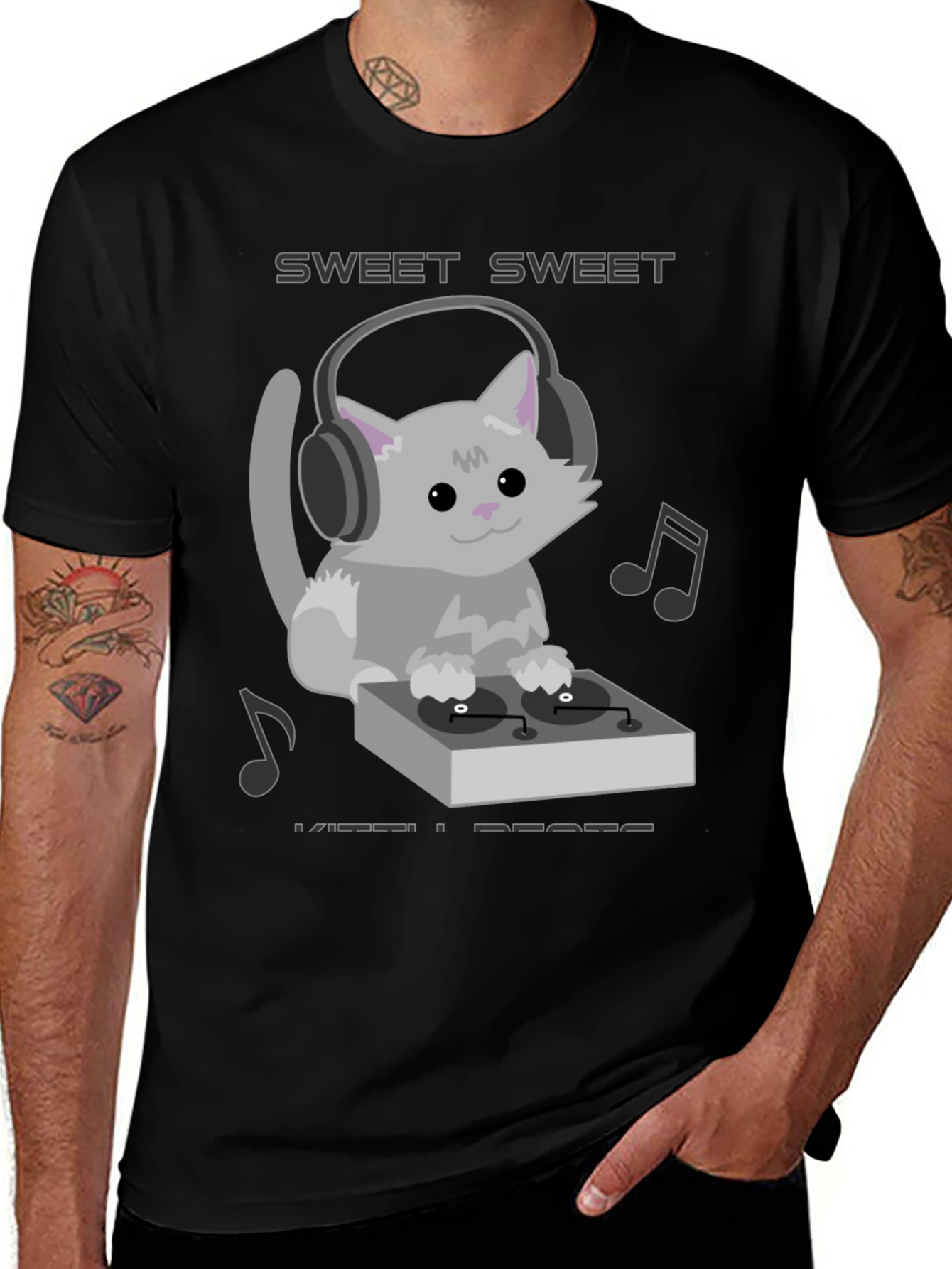 Sweet Beats Cat DJ Graphic Tee - Music Lovers T-Shirt