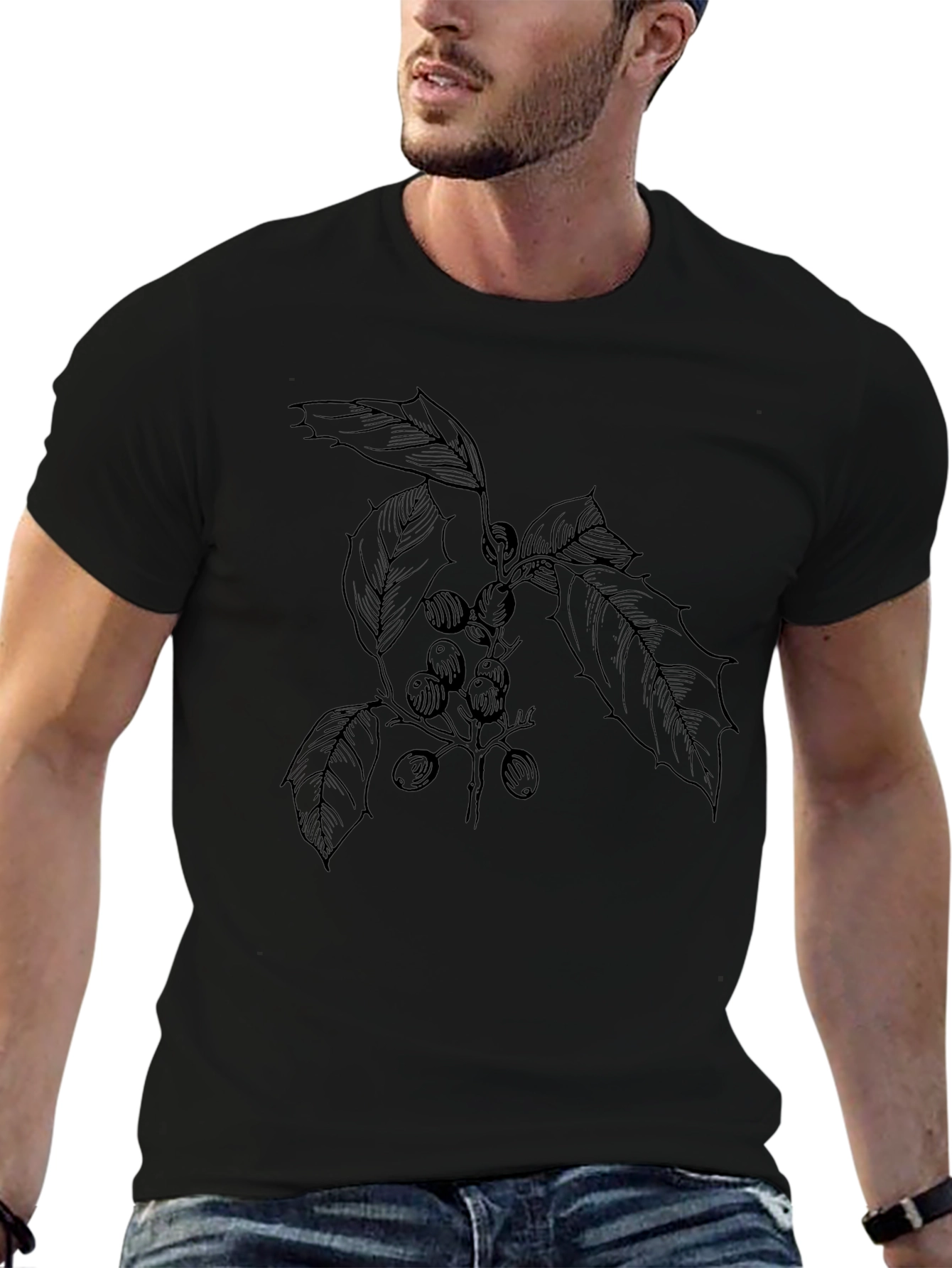 Botanical Print Black T-Shirt