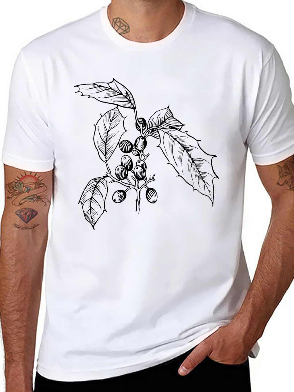 Botanical Print Black T-Shirt