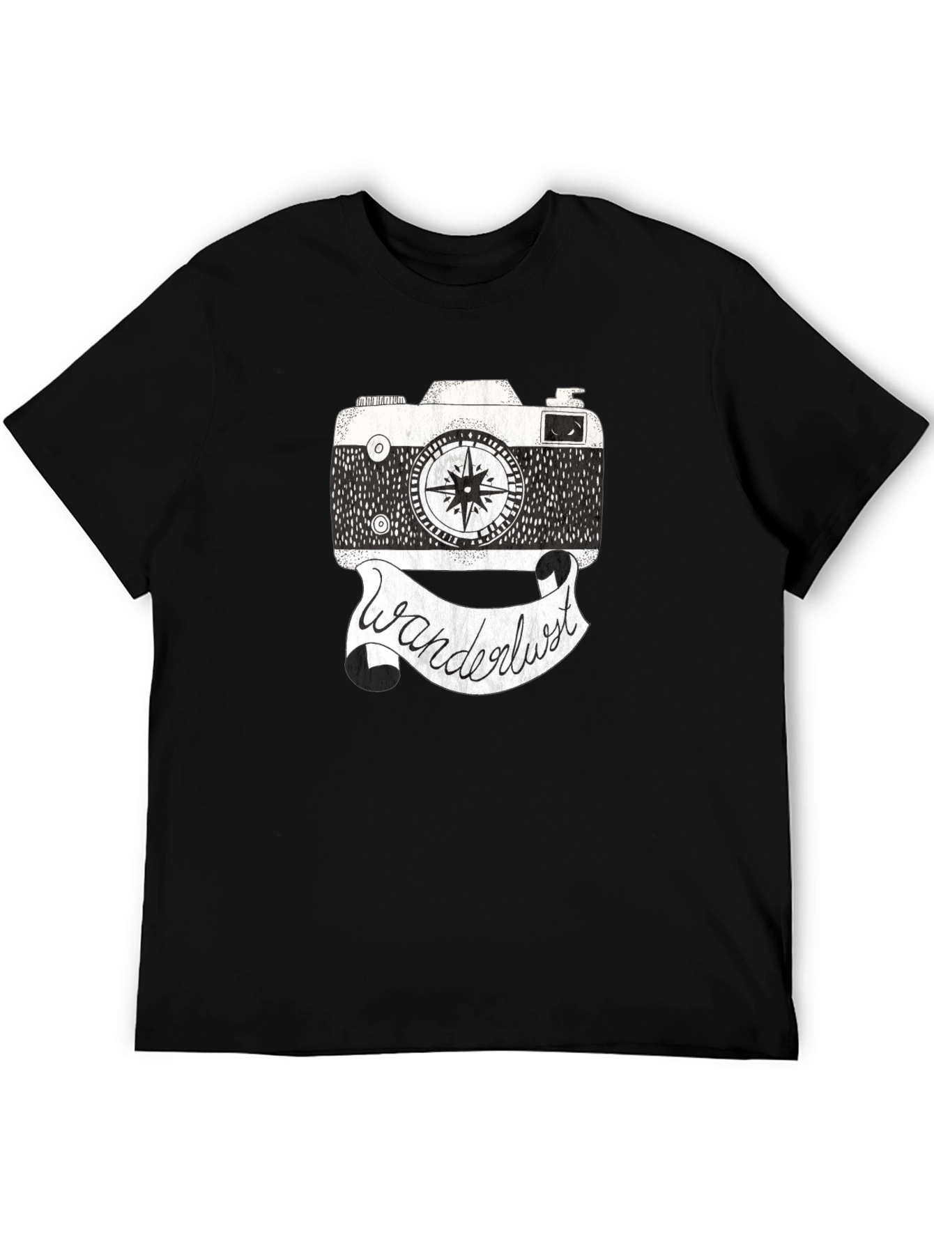 Wanderlust Camera Graphic Tee - Black Cotton Shirt